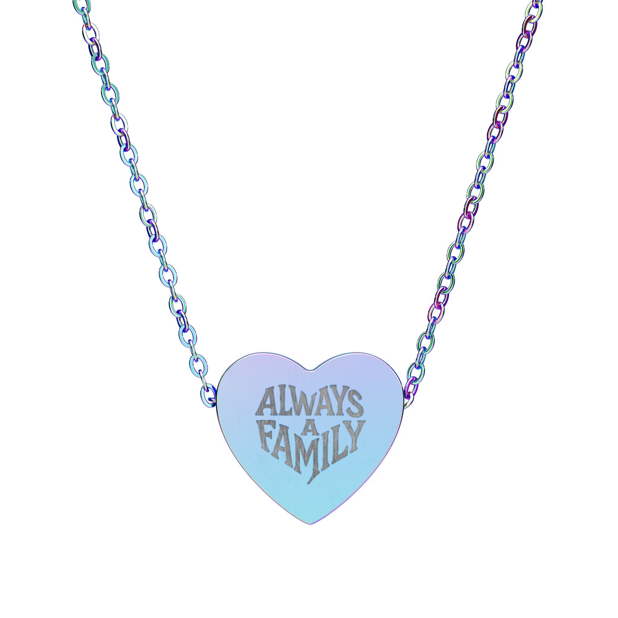 Engraved Heart Necklace — "Always Family" Personalized Pendant