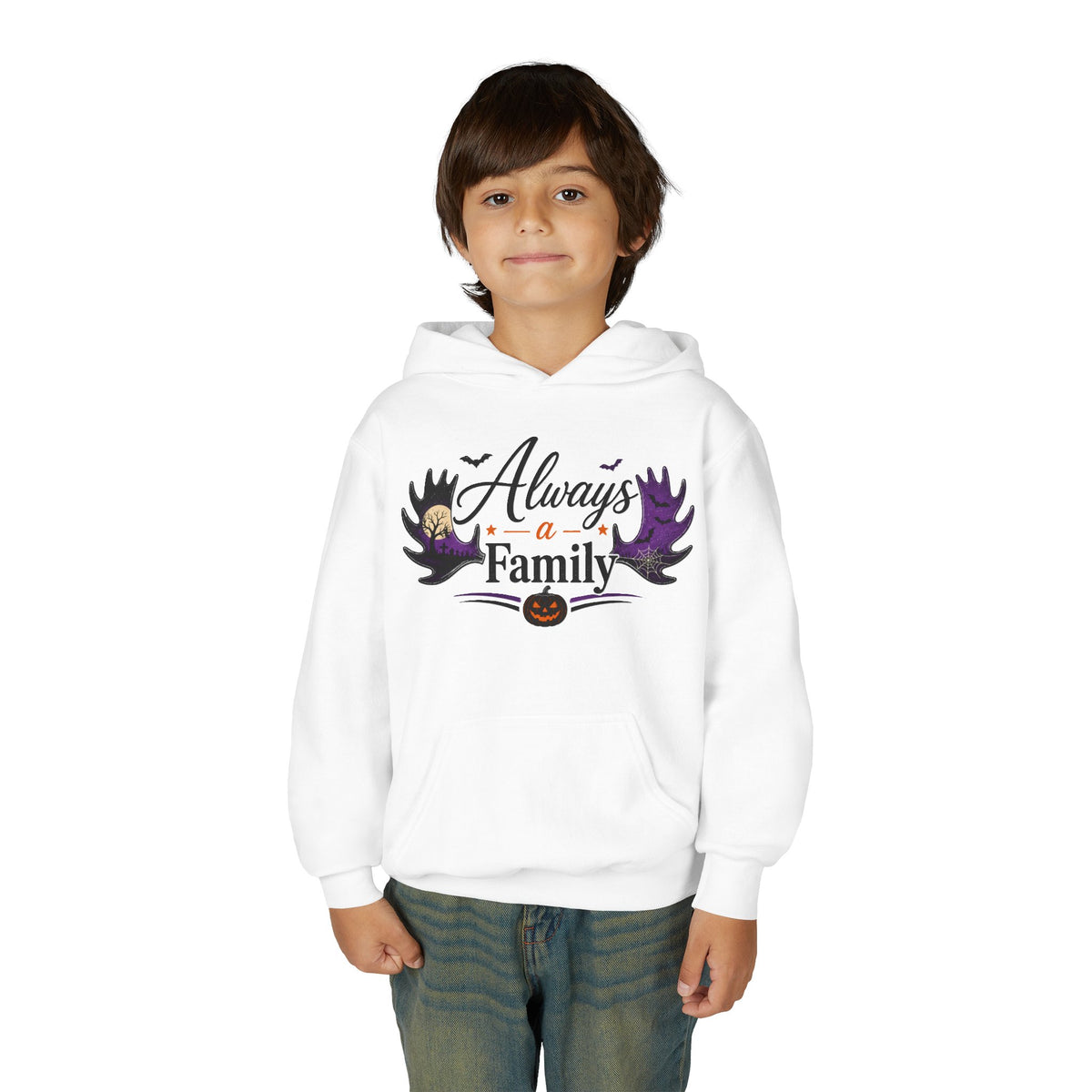 Always a Family Youth Hoodie — Cute Halloween Kids Sweatshirt