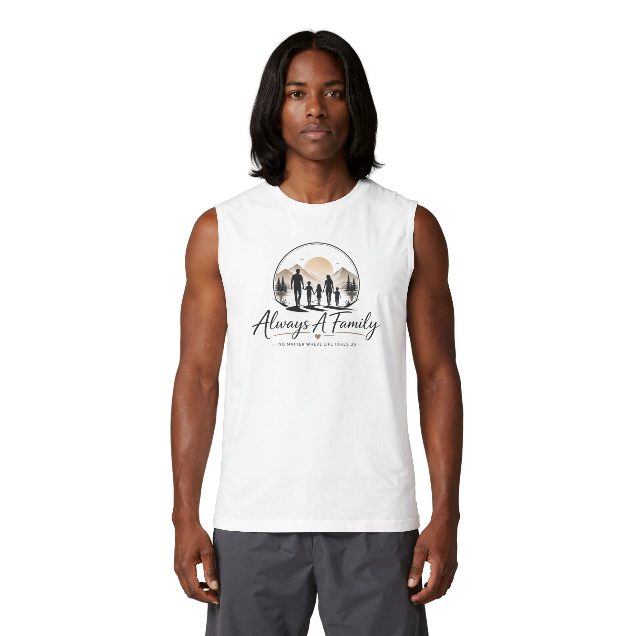 Family Silhouette Muscle Tank — "Always A Family" Outdoor Sunset Tee