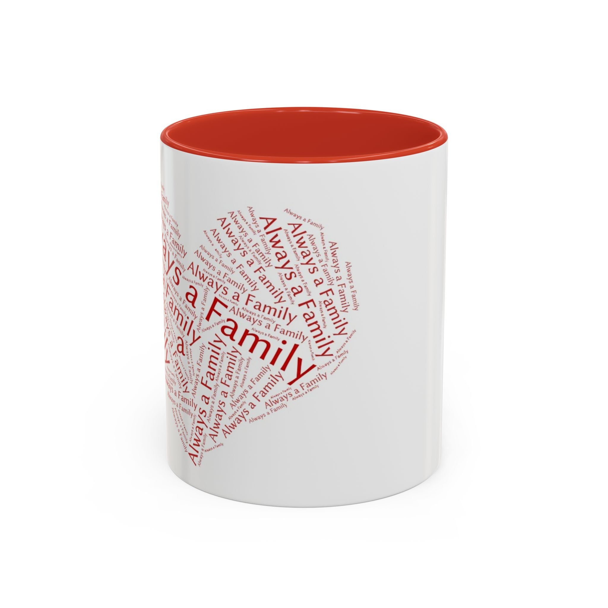 Family Heart Word-Cloud Accent red  Coffee Mug — "Always a Family"