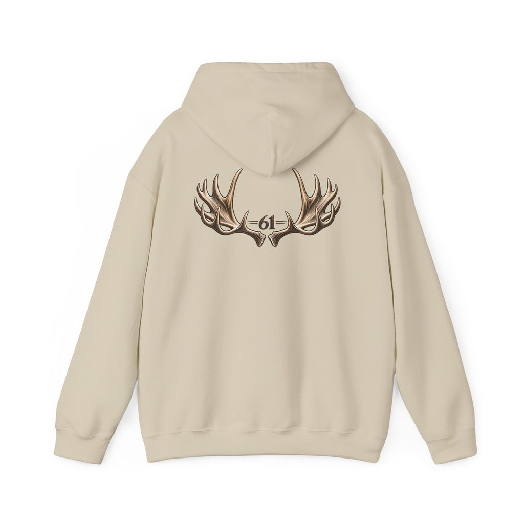 Always a Family Hoodie — Antler Graphic "61" Back Print, Cozy Family