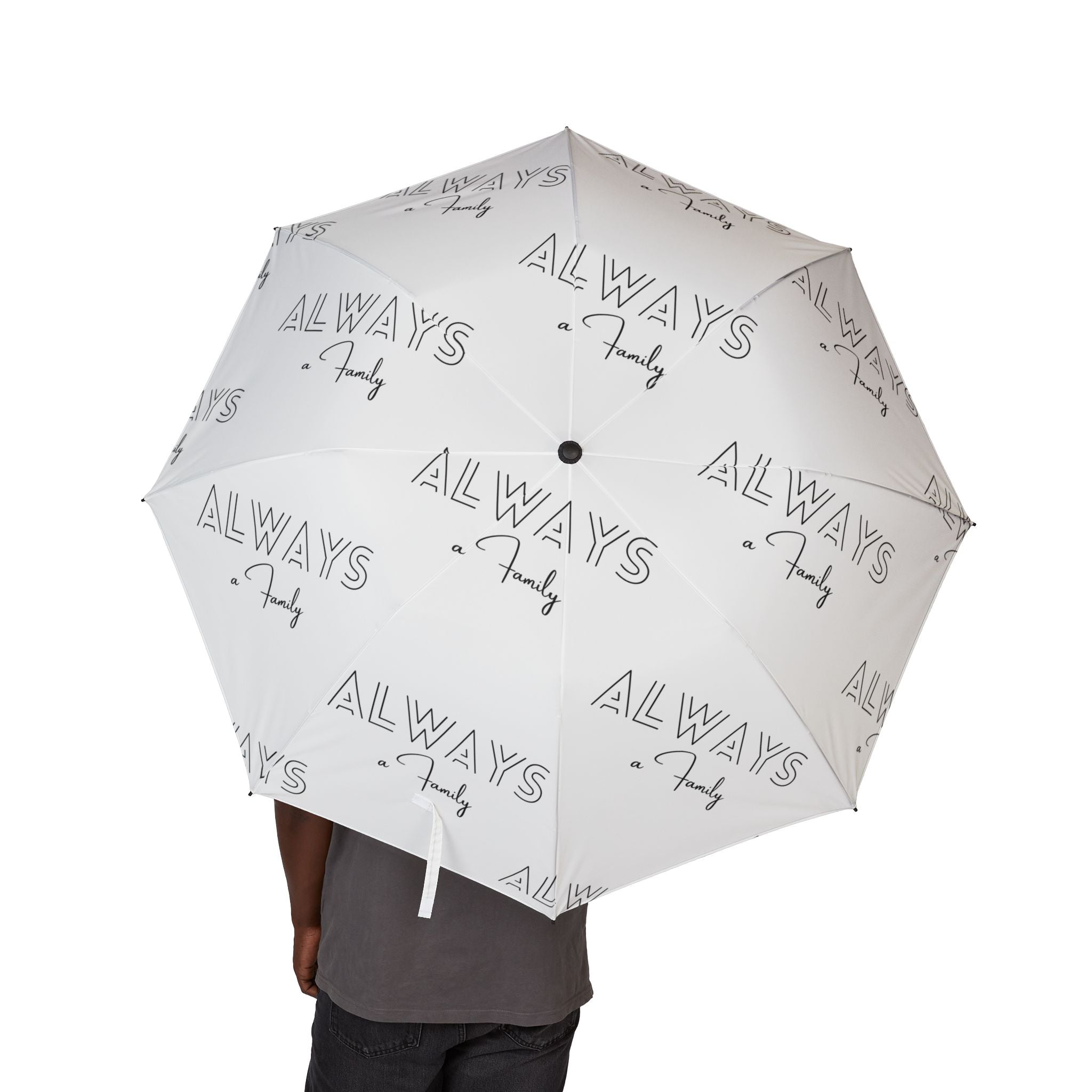 Compact Foldable Umbrella — "Always a family" Script Print, Semi-Automatic Travel Umbrella