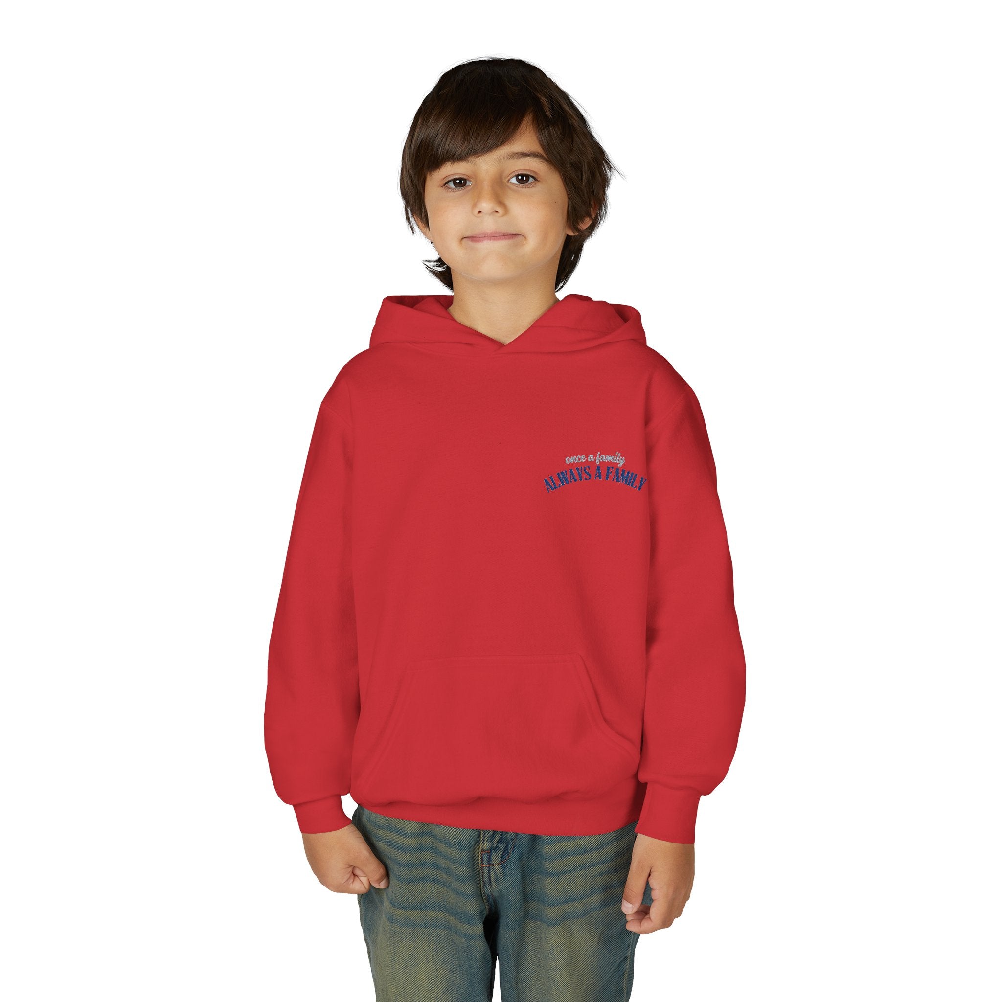 Youth Hoodie - "Always a Family" Minimal Chest Logo Kids Sweatshirt