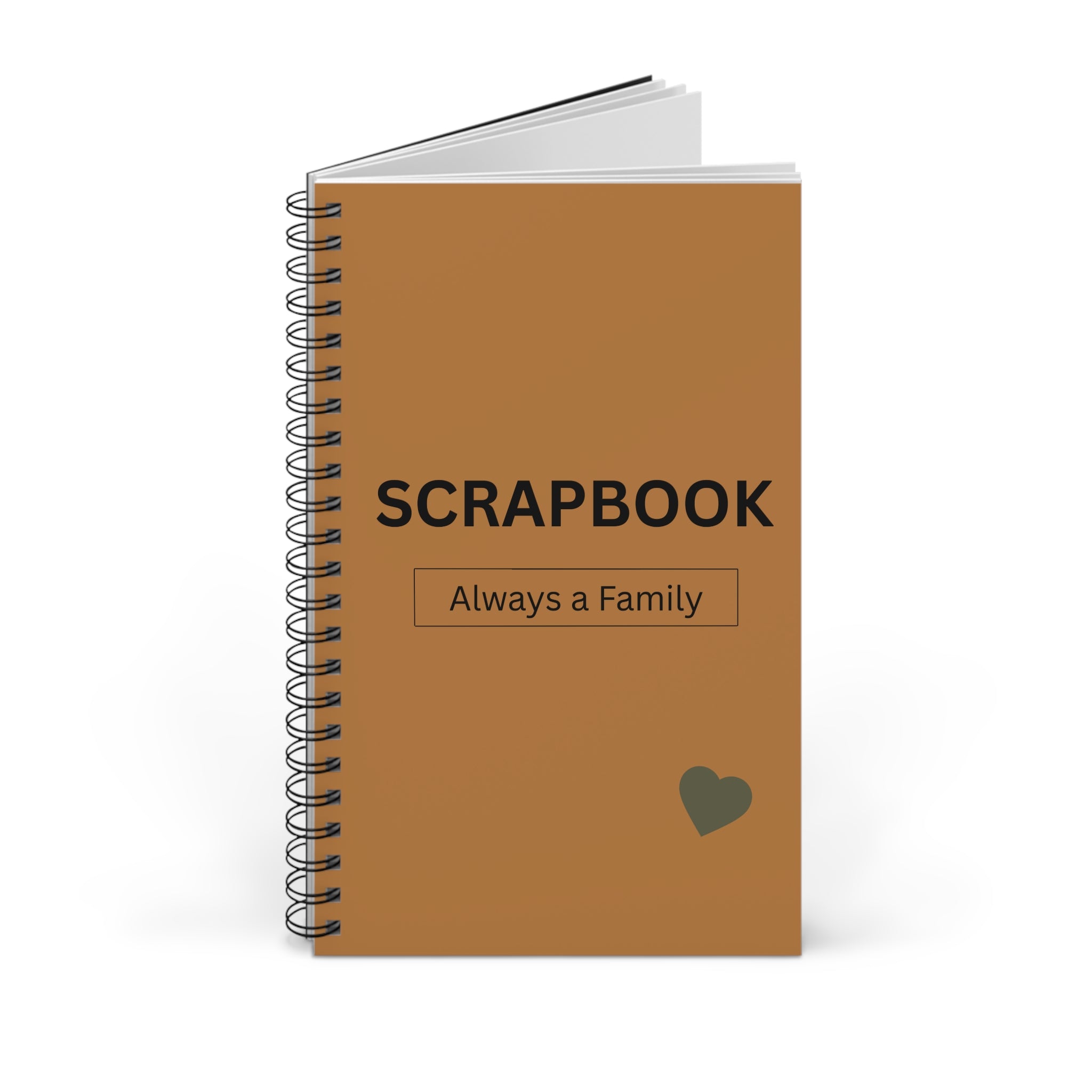 Scrapbook Spiral Journal — "Always a Family" Brown Keepsake Notebook