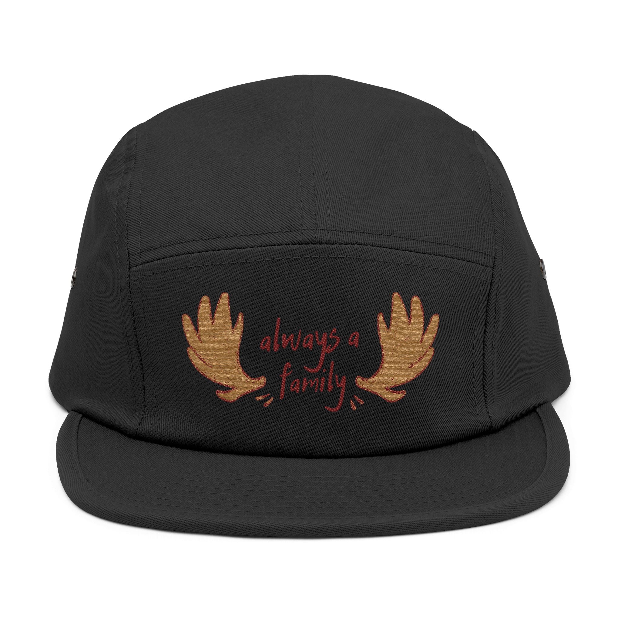 Embroidered 5-Panel Cap — "Always a Family" Antler Design