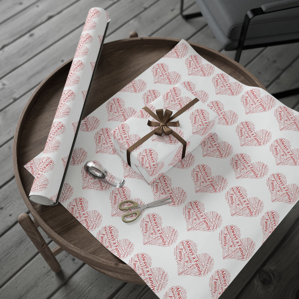 Pink Heart Word-Art Wrapping Paper Roll — Romantic Valentine Gift Wrap always a family