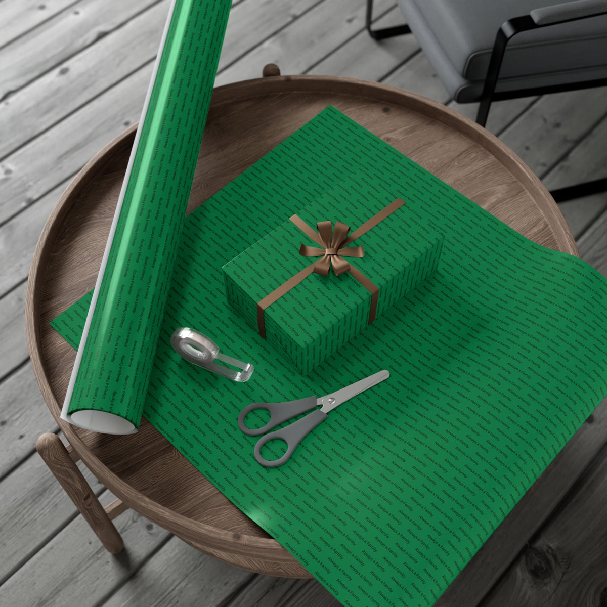 Always a Family Gift Wrap Paper — Green Patterned Holiday Wrapping Paper
