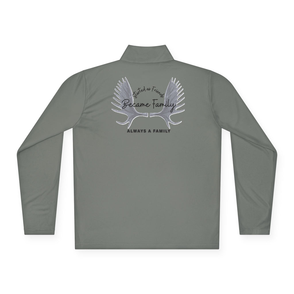 Quarter-Zip Pullover —started as friends became  Family Antlers Logo