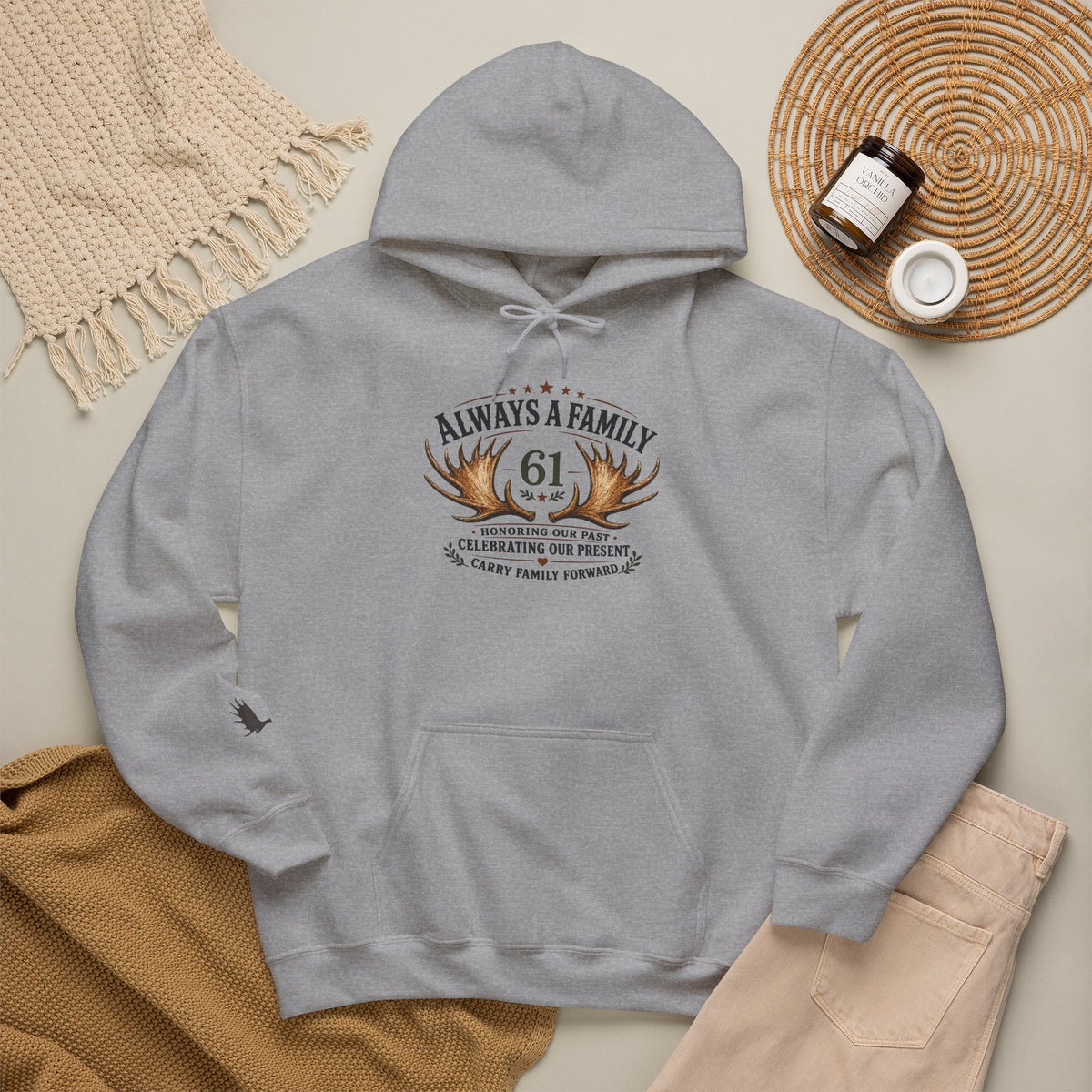 Hoodie — "Always a Family"  Antlers Pullover