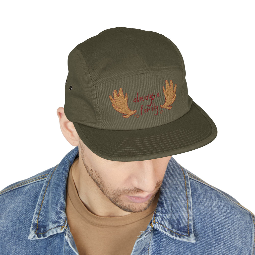 Embroidered 5-Panel Cap — "Always a Family" Antler Design