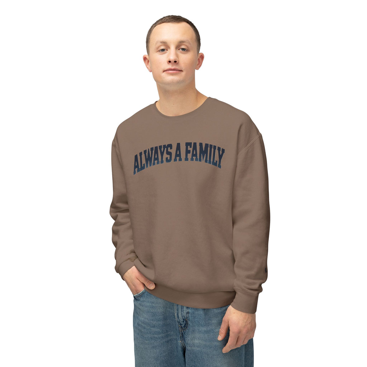 Always a Family Crewneck Sweatshirt — Lightweight White Family Graphic