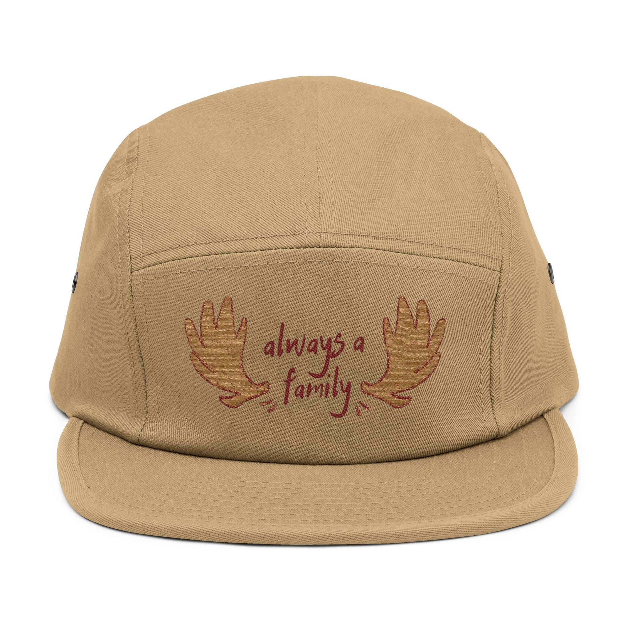 Embroidered 5-Panel Cap — "Always a Family" Antler Design