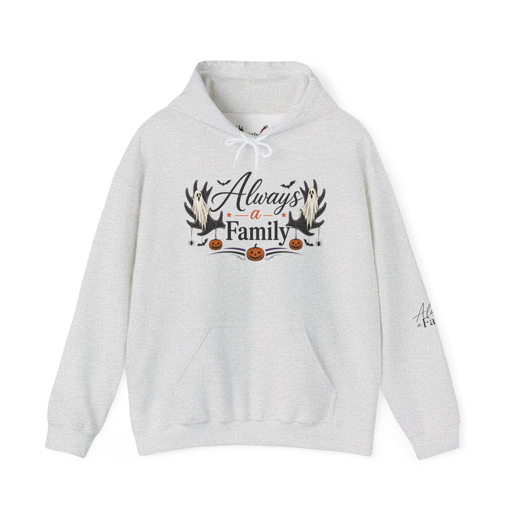 Always a Family Hoodie — Cozy Fall Halloween Antler Graphic Pullover