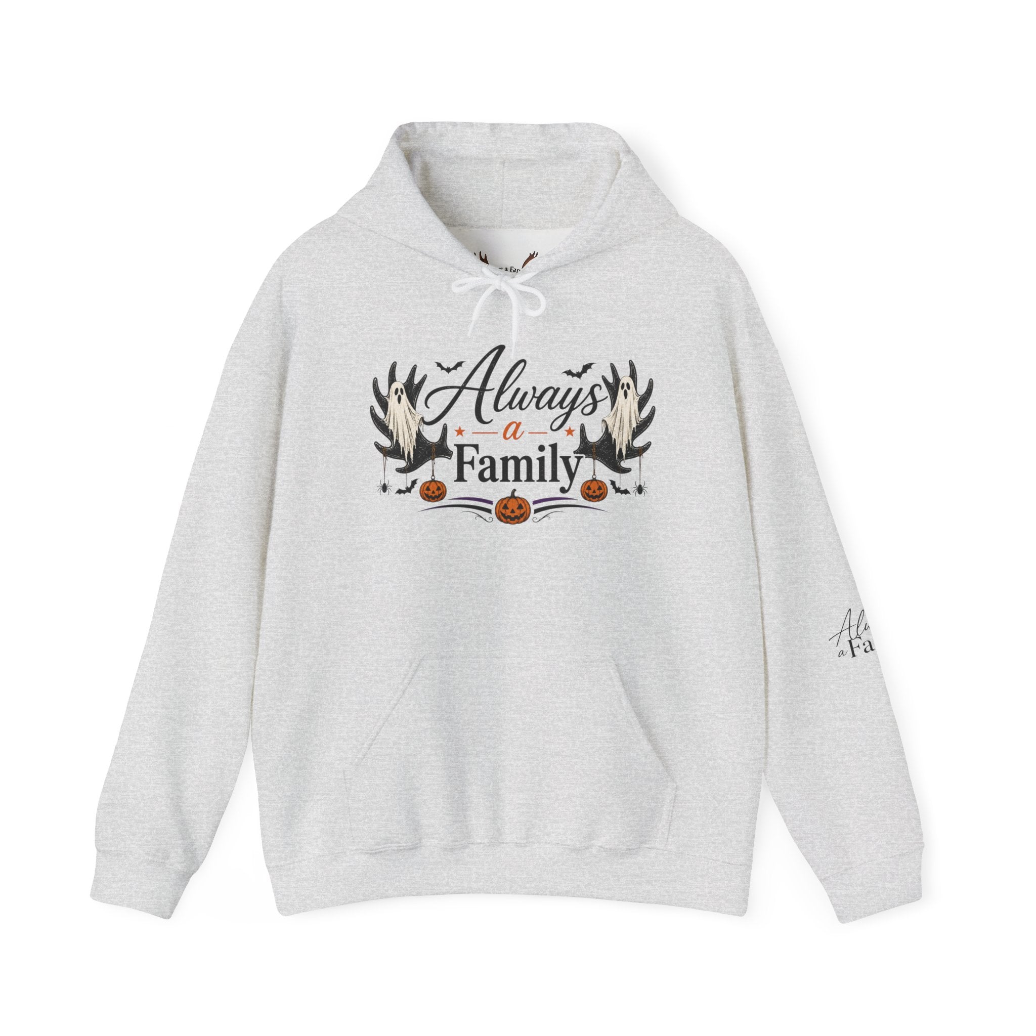 Always a Family Hoodie — Cozy Fall Halloween Antler Graphic Pullover