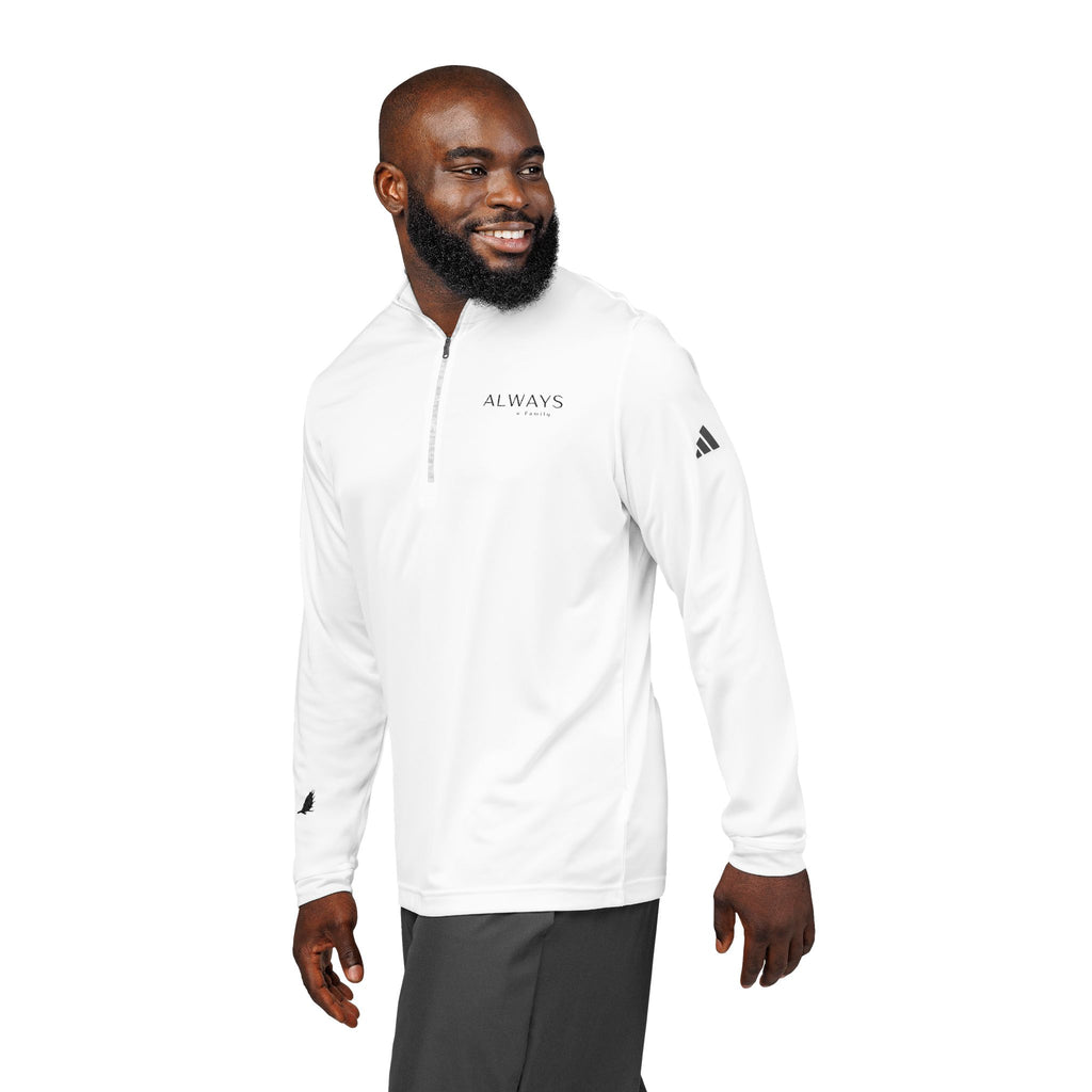 Embroidered Quarter-Zip Pullover — "ALWAYS a family Minimal Logo