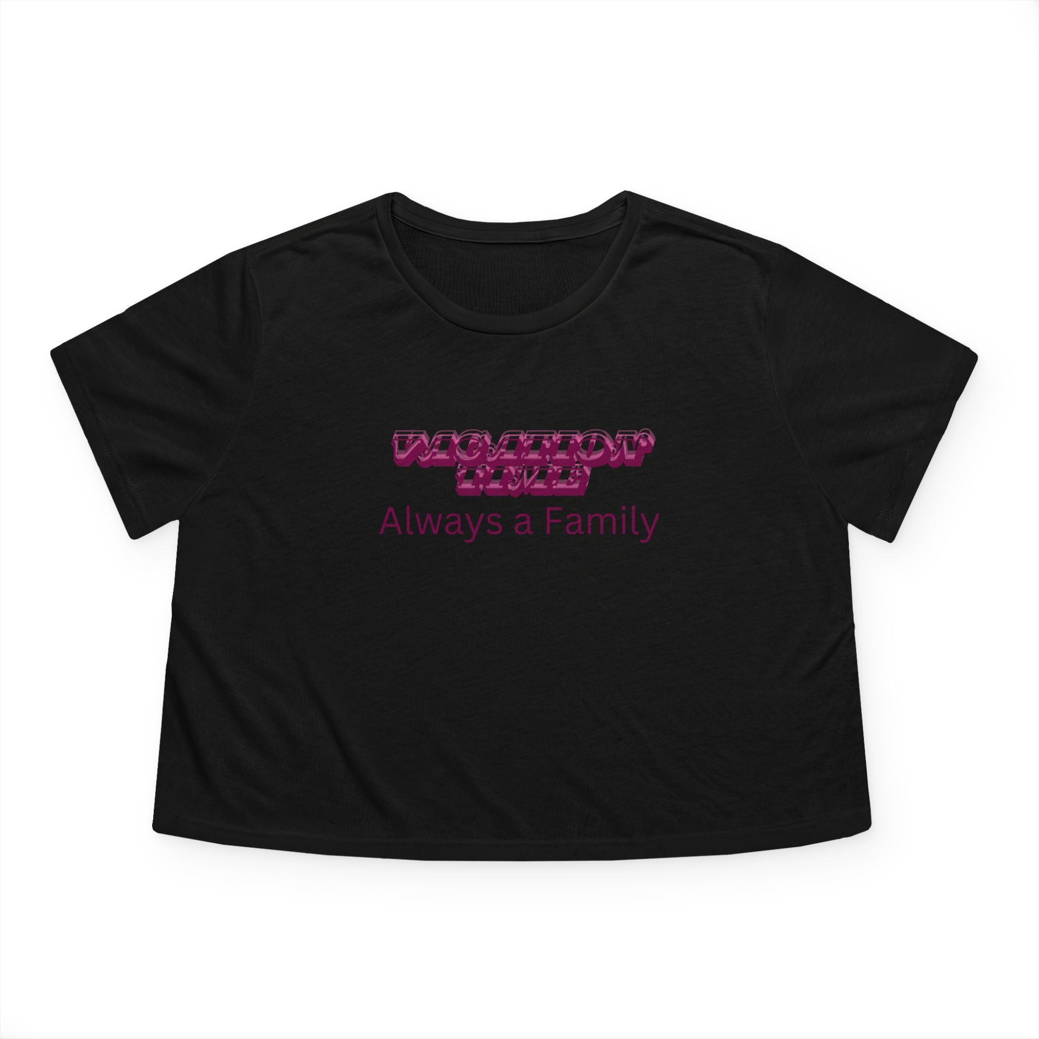Cropped Tee — 'Vacation Time' Pink Script "Always a Family" Women's Top