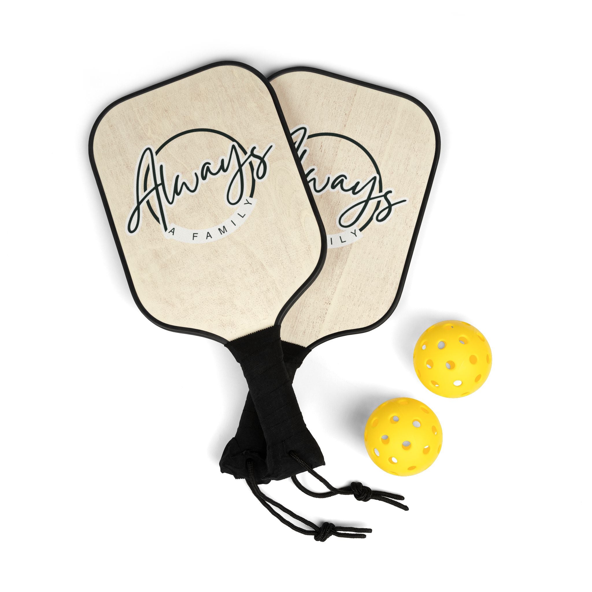 Always Family Pickleball Paddle Set — Personalized Wooden Pickleball Kit (2 Paddles + Balls)