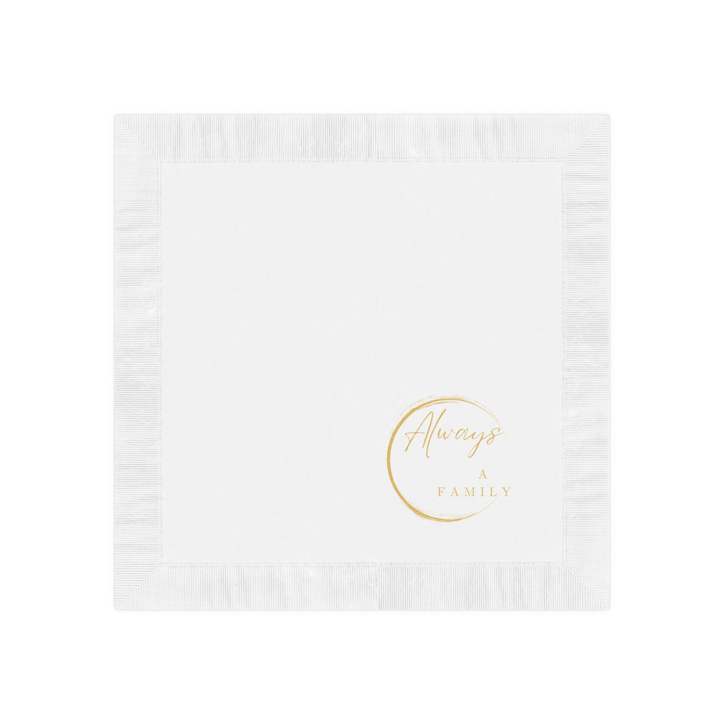 Always a Family Cocktail Napkins — Gold Script Party Napkins