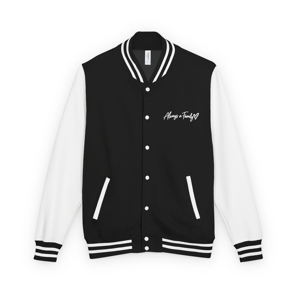 Letterman Jacket —Varsity Jacket with Script Always a Family Chest Logo