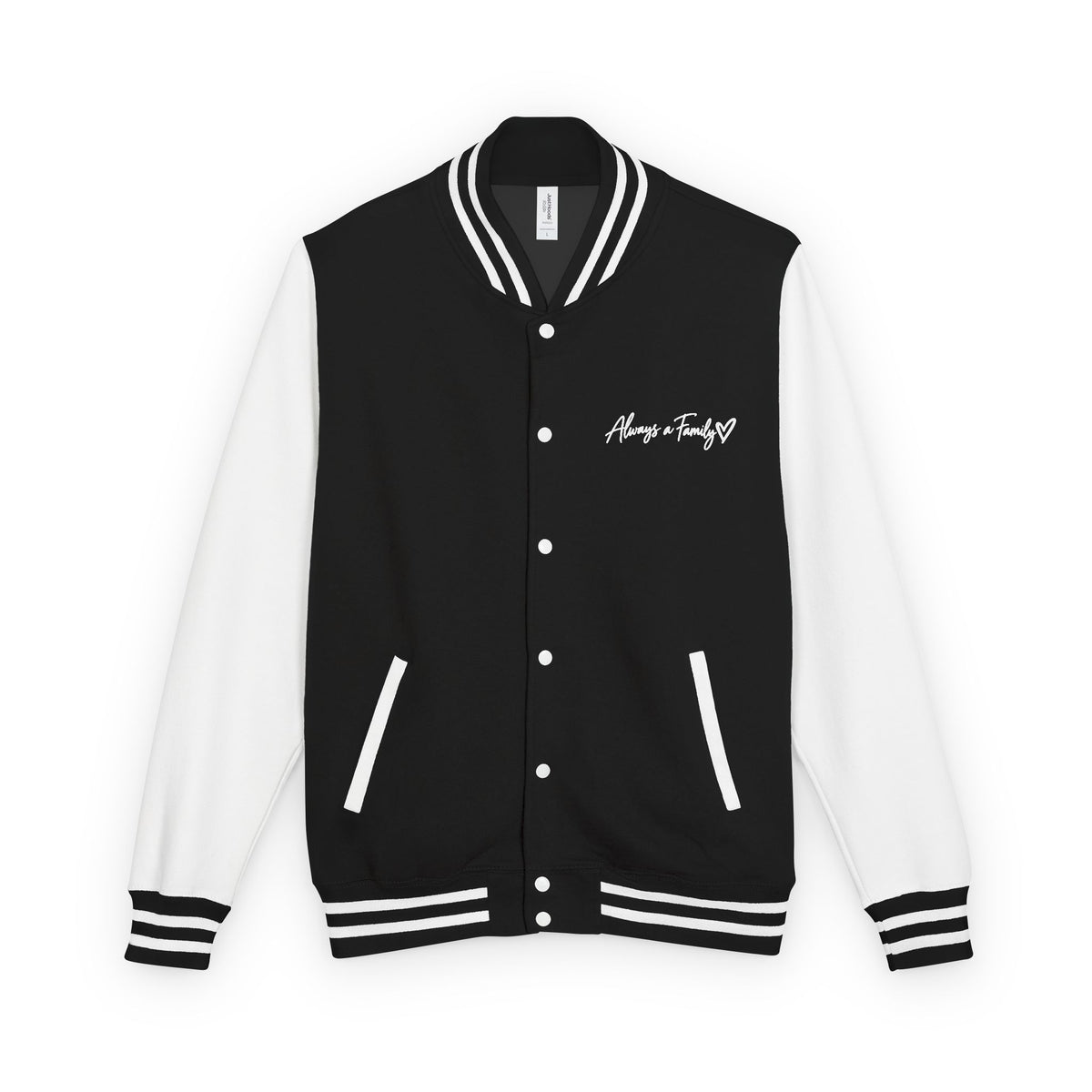 Letterman Jacket —Varsity Jacket with Script Always a Family Chest Logo