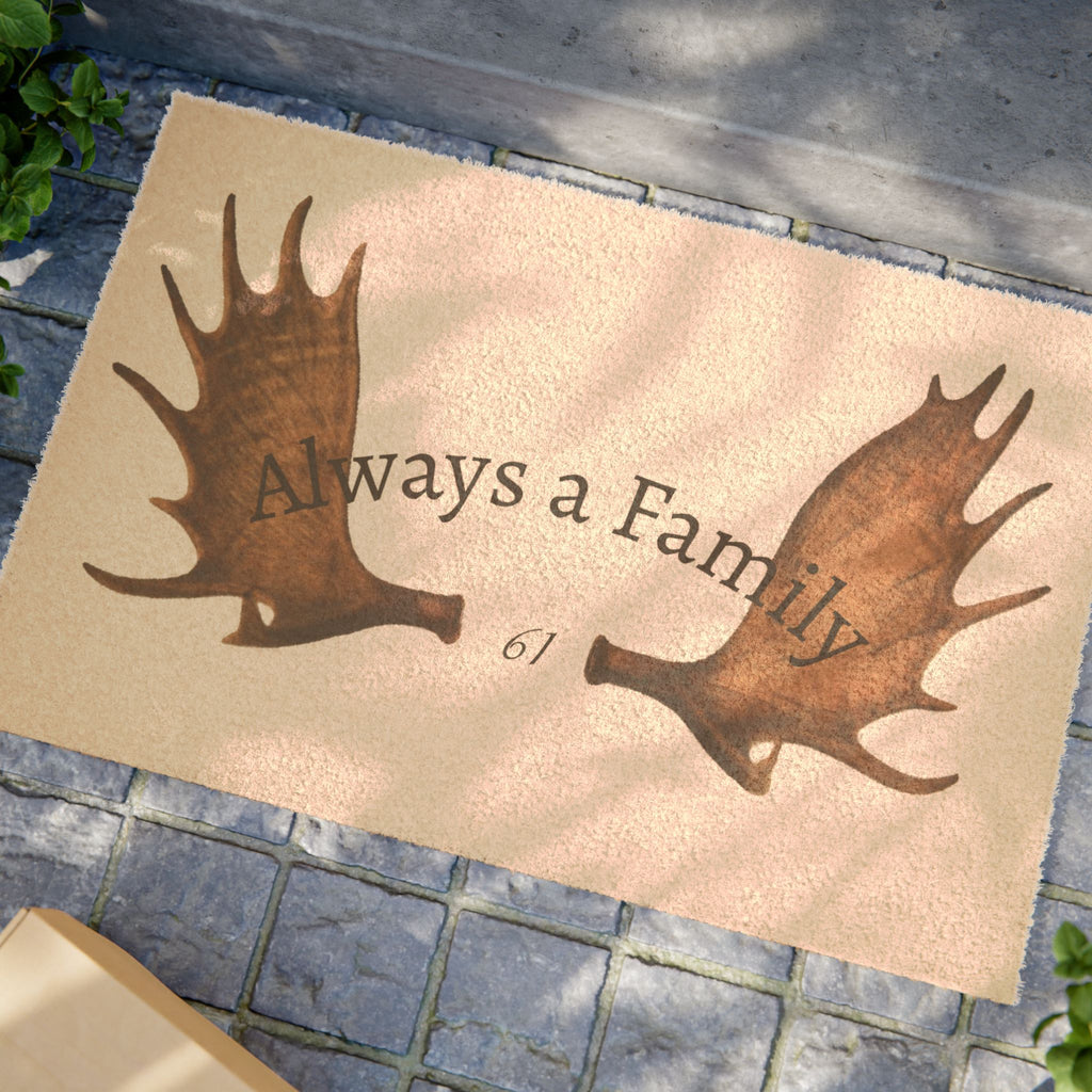 Always a Family Doormat — Rustic Moose Antler Welcome Mat