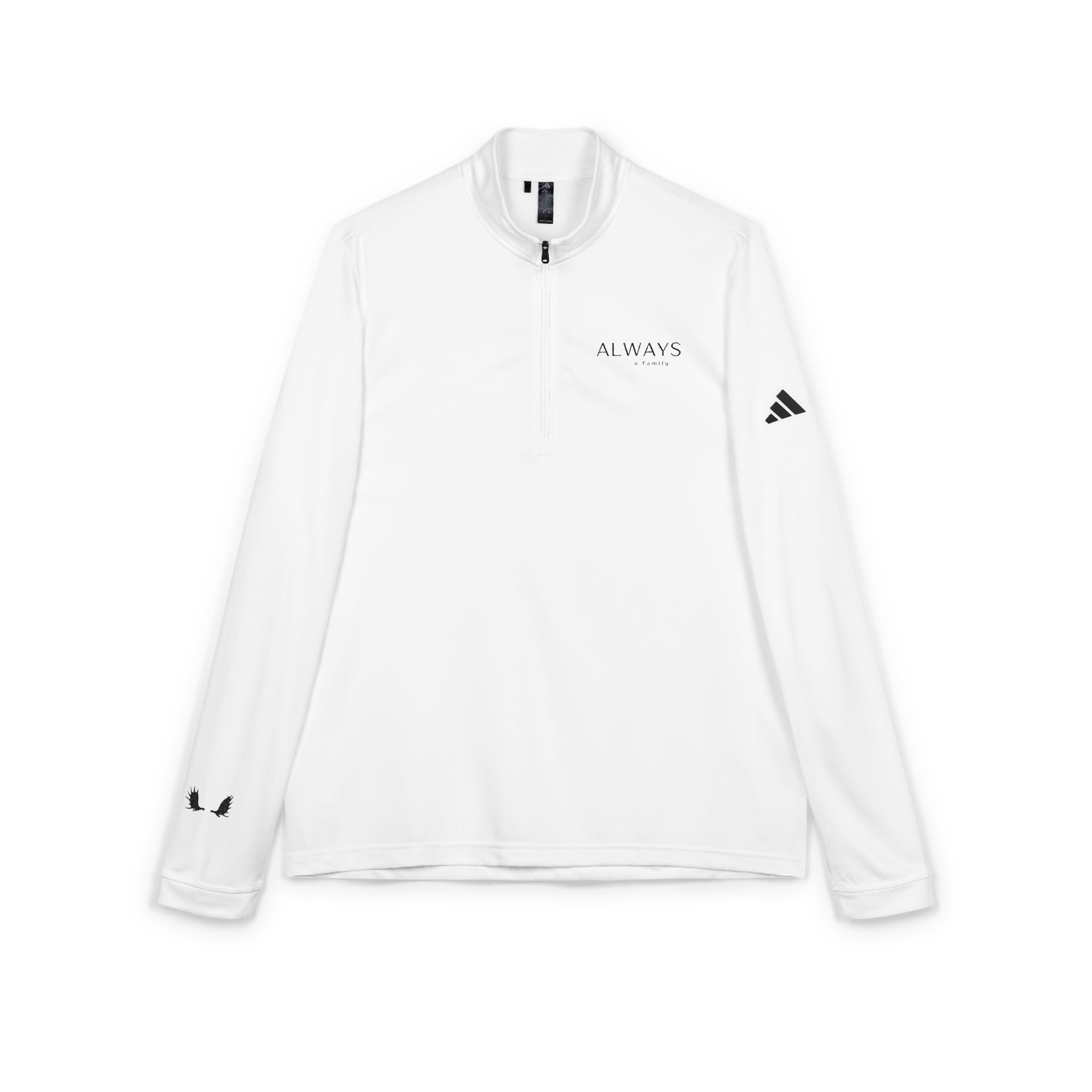 Embroidered Quarter-Zip Pullover — "ALWAYS a family Minimal Logo