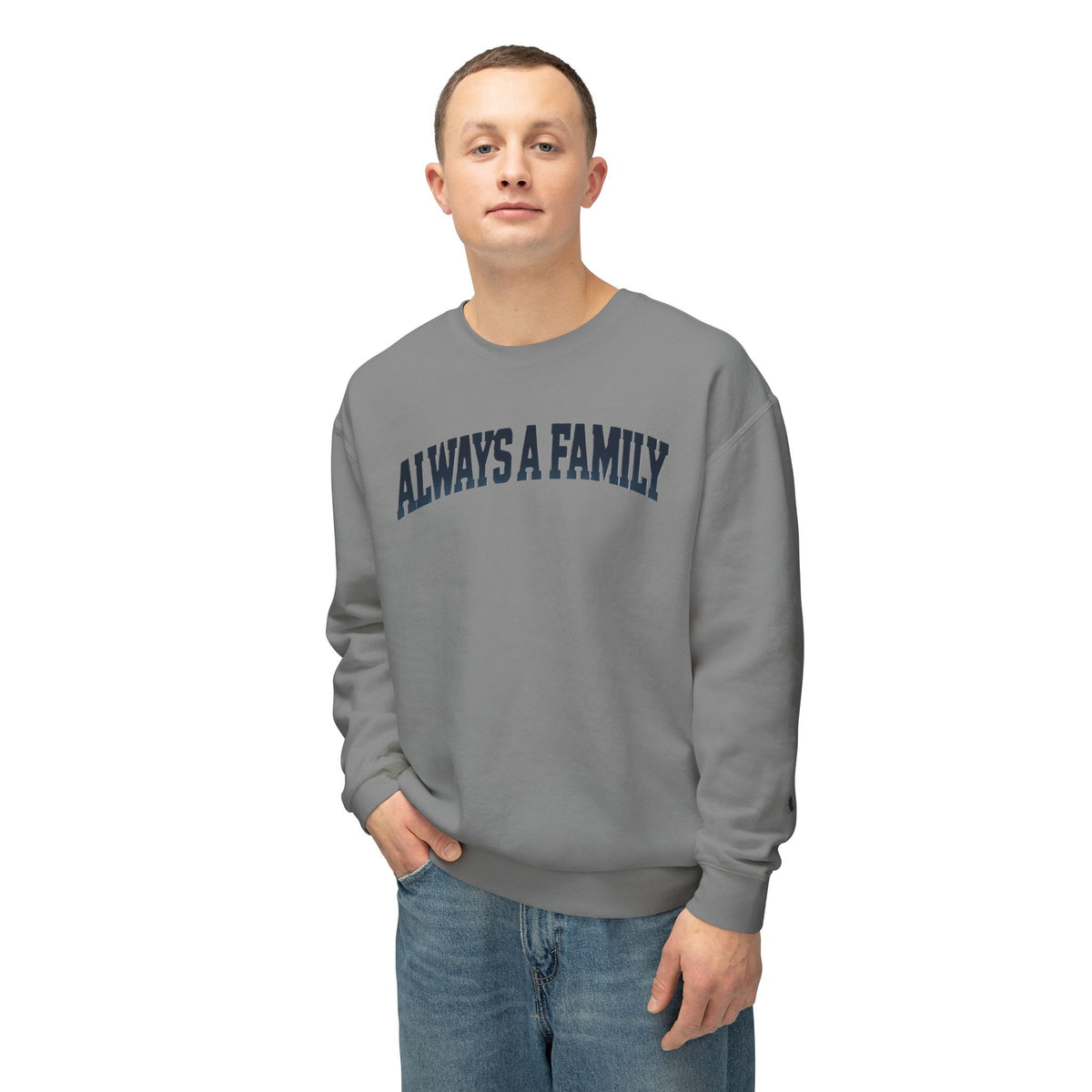 Always a Family Crewneck Sweatshirt — Lightweight White Family Graphic