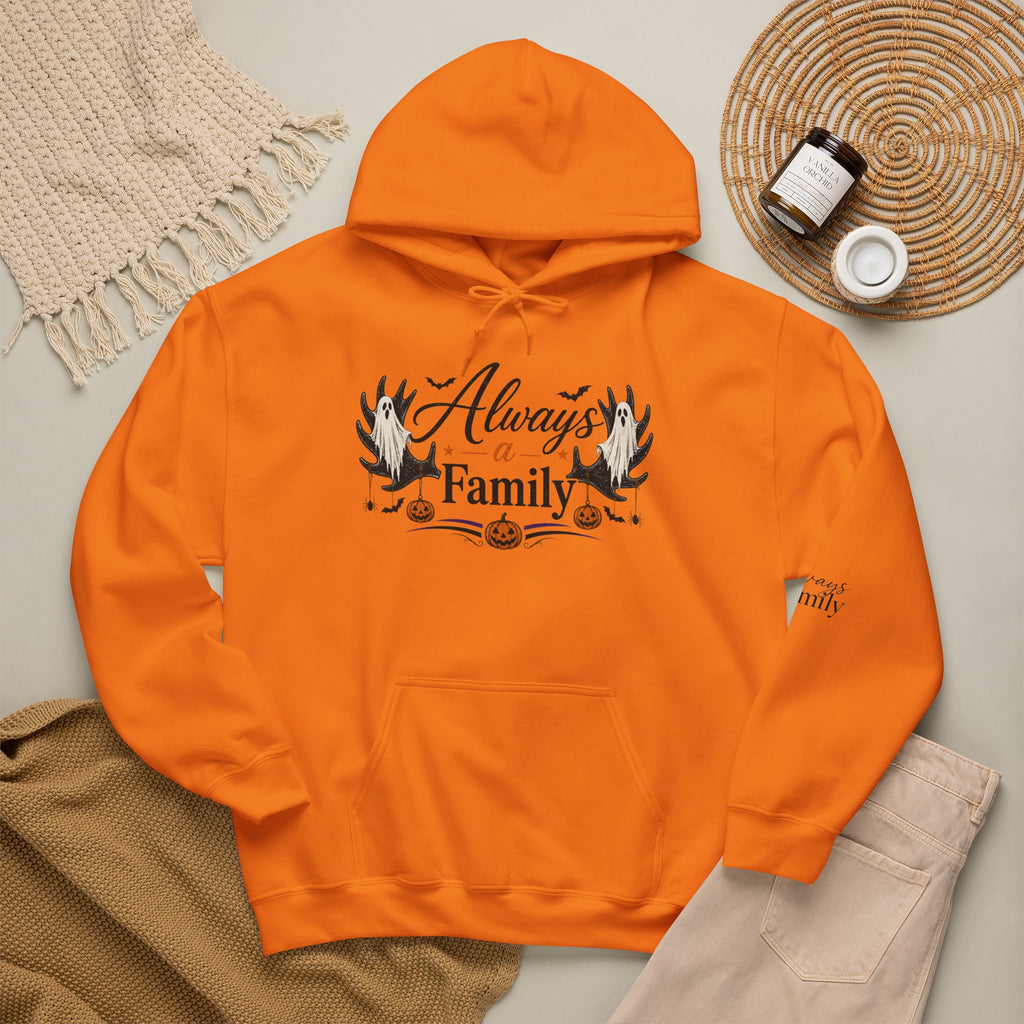 Always a Family Hoodie — Cozy Fall Halloween Antler Graphic Pullover