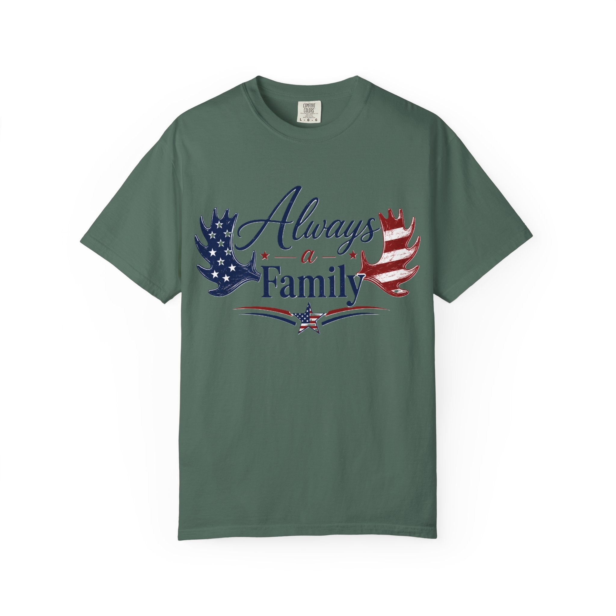 Always a Family Patriotic T-Shirt — American Flag antler Graphic Tee