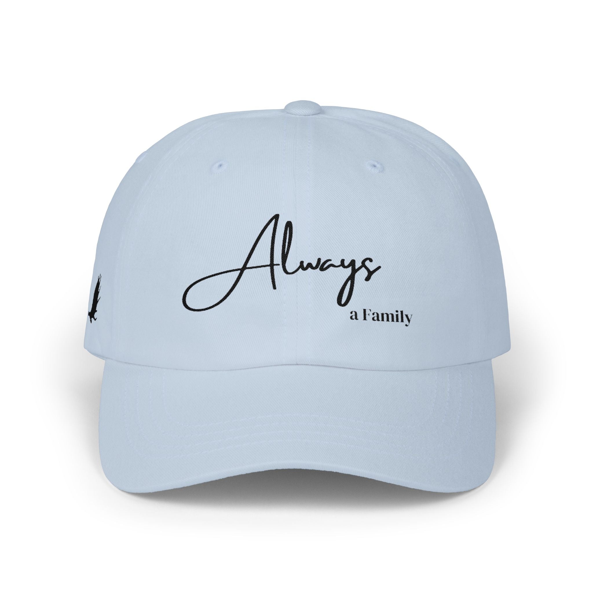 Always a Family Dad Cap – Minimal Script Embroidered Baseball Hat