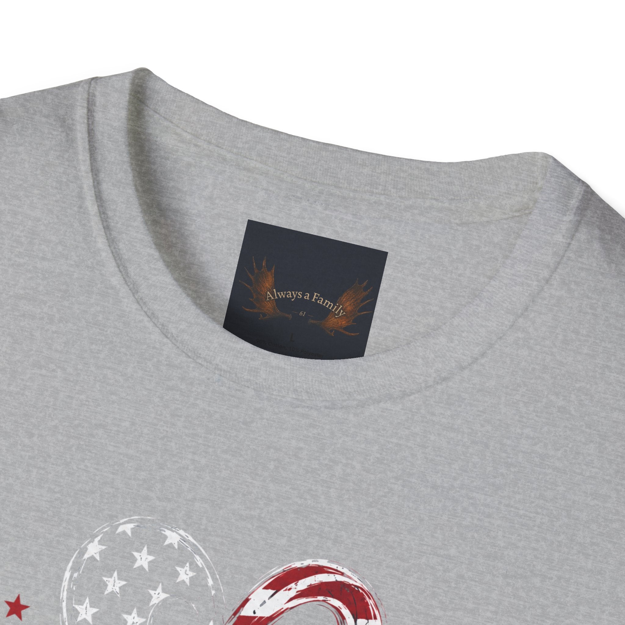 Always a Family T-Shirt — American Flag Heart "Family • Freedom" Patriotic Tee