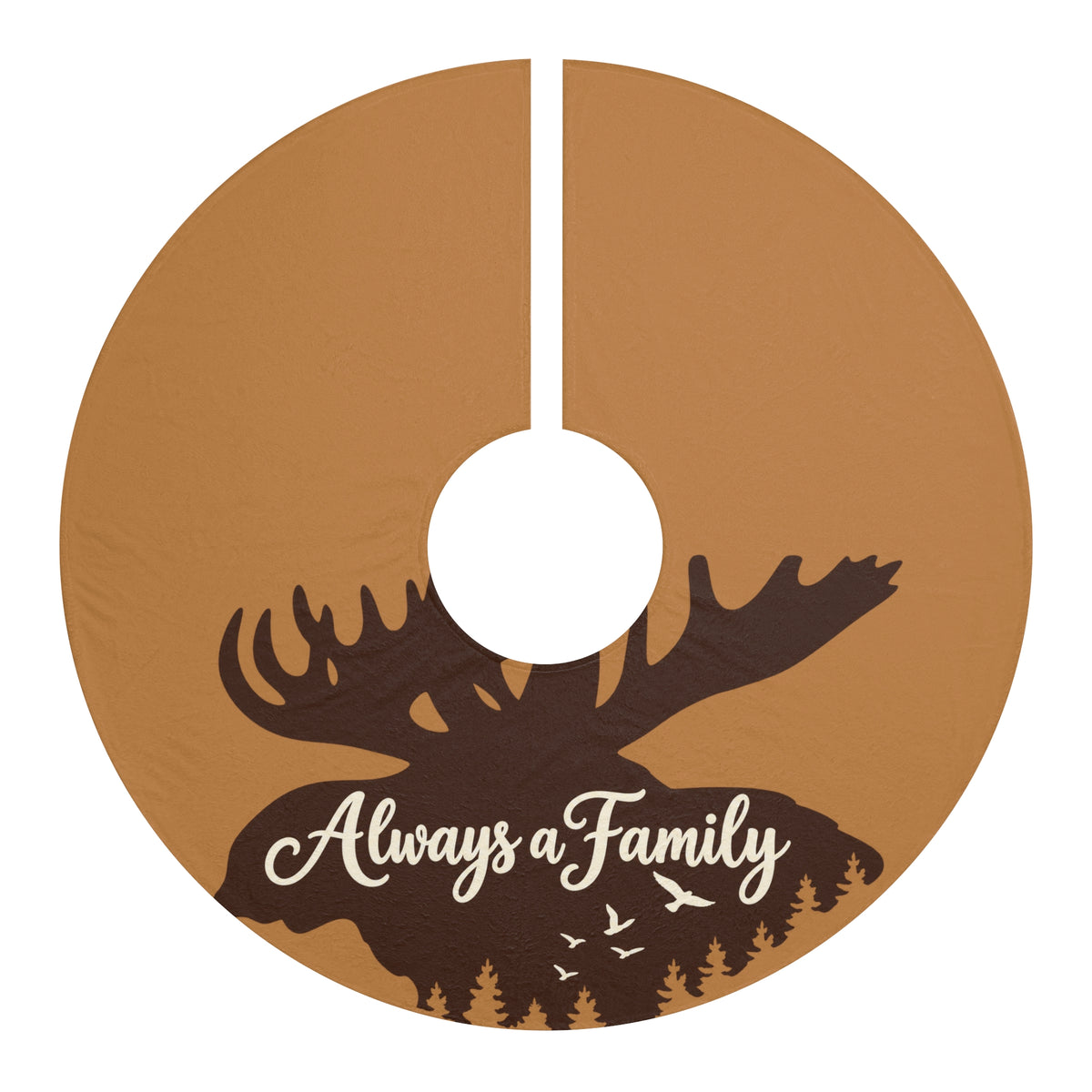 Christmas Tree Skirt — 'Always a Family' Rustic Brown Holiday Decor