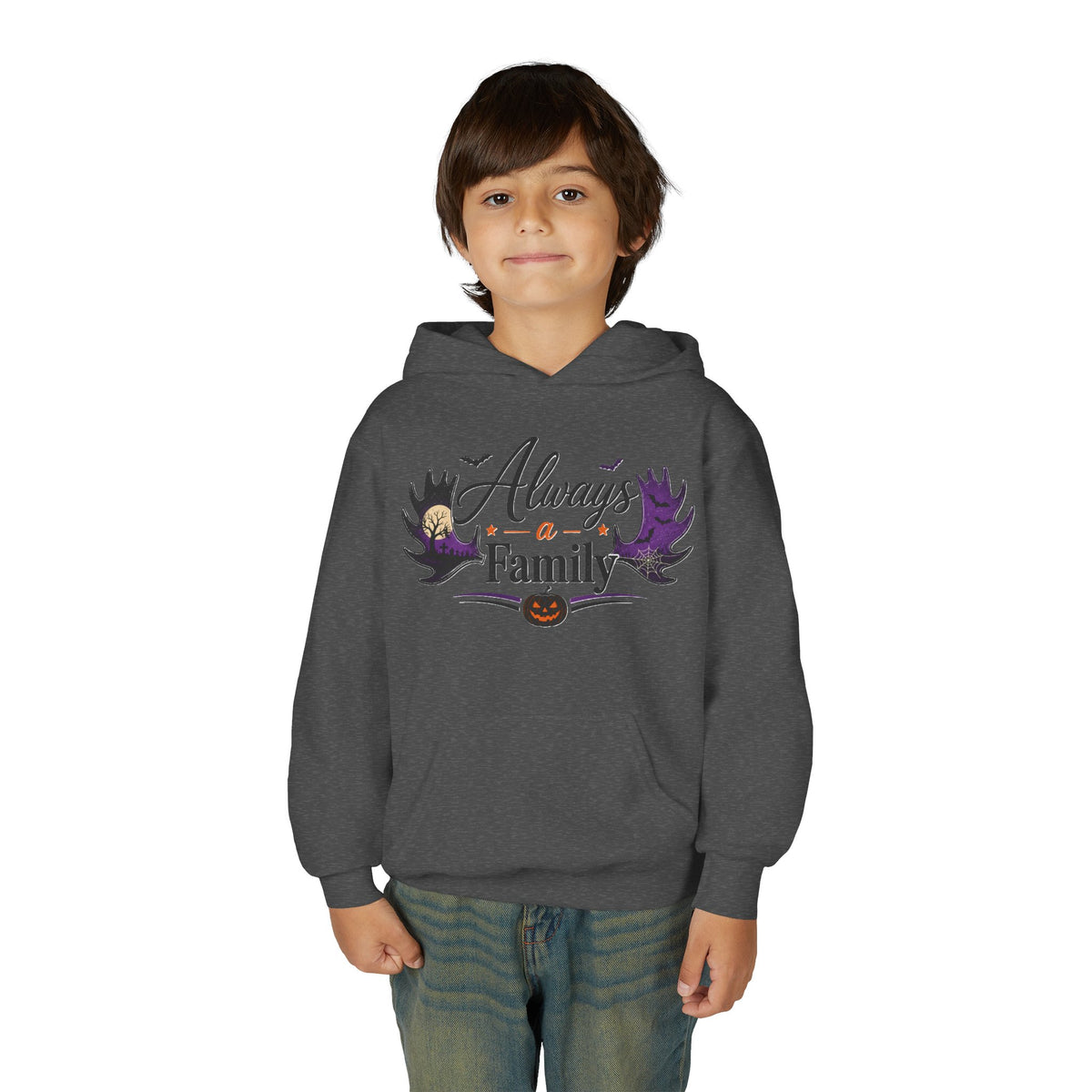 Always a Family Youth Hoodie — Cute Halloween Kids Sweatshirt