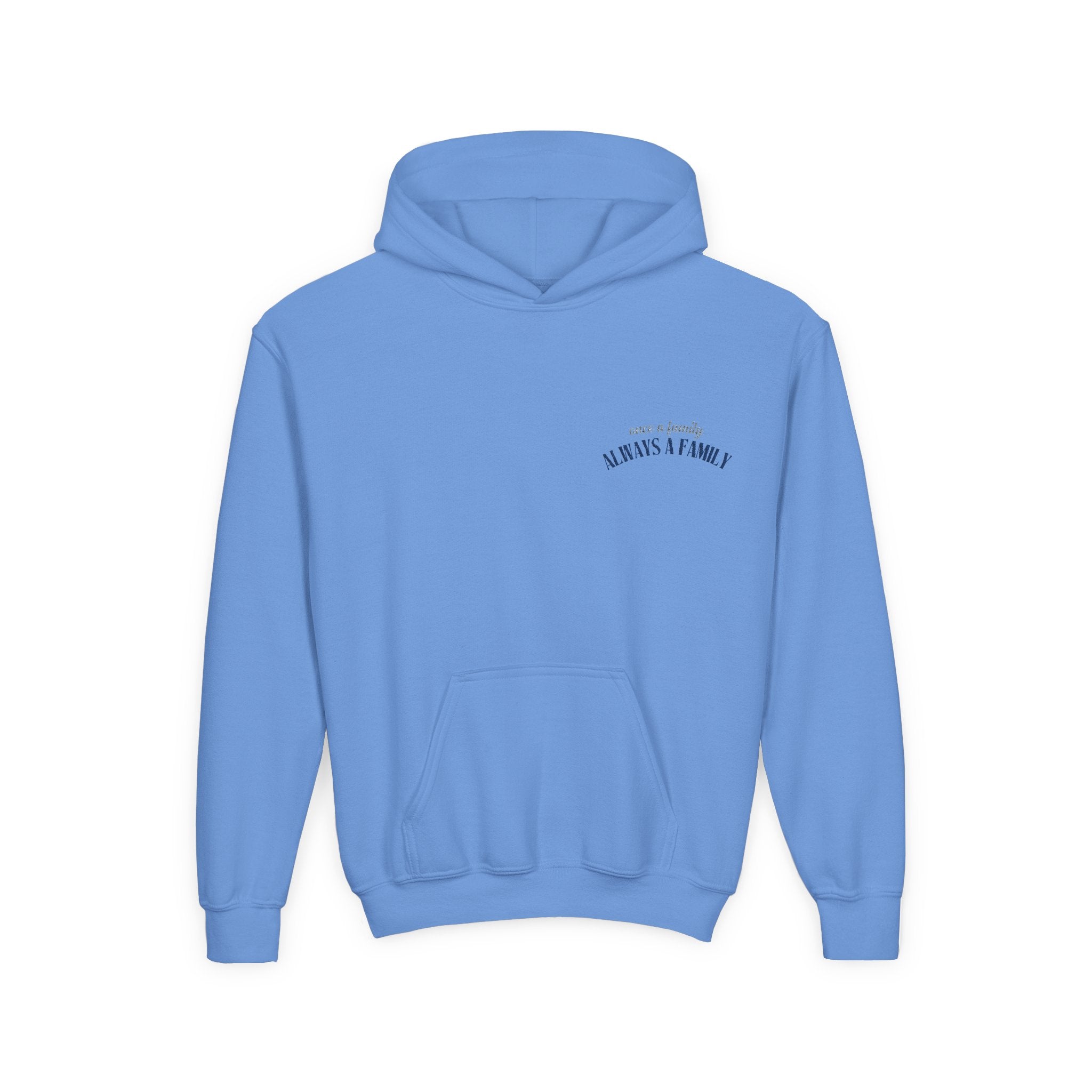 Youth Hoodie - "Always a Family" Minimal Chest Logo Kids Sweatshirt