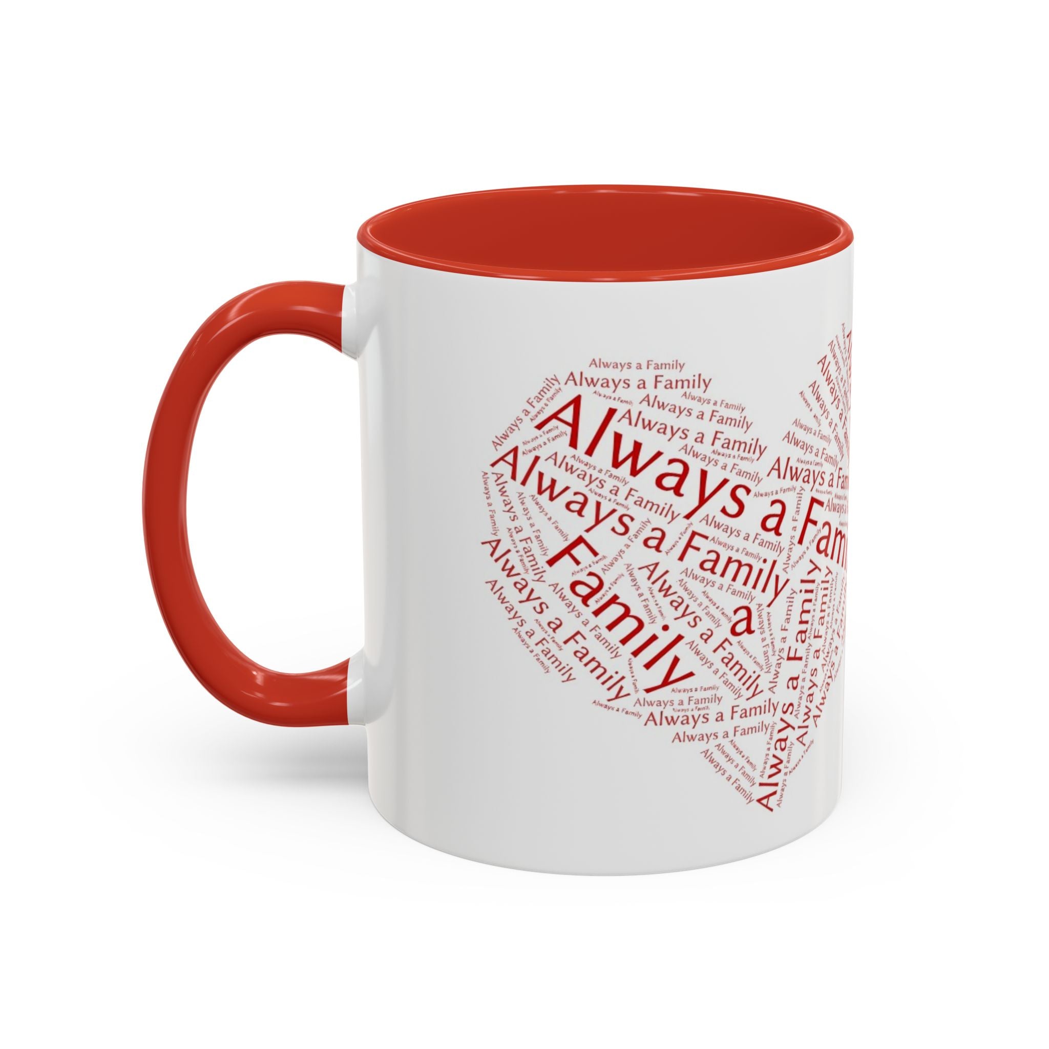 Family Heart Word-Cloud Accent red  Coffee Mug — "Always a Family"