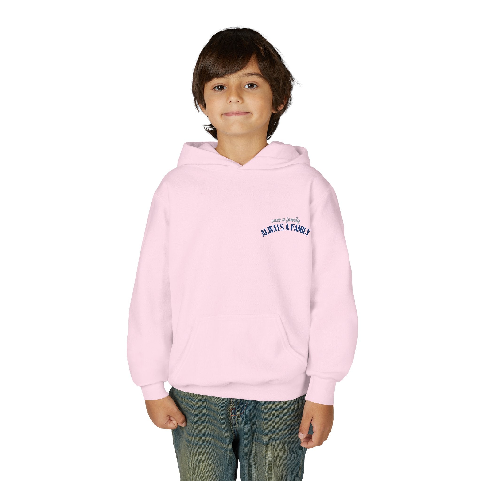 Youth Hoodie - "Always a Family" Minimal Chest Logo Kids Sweatshirt