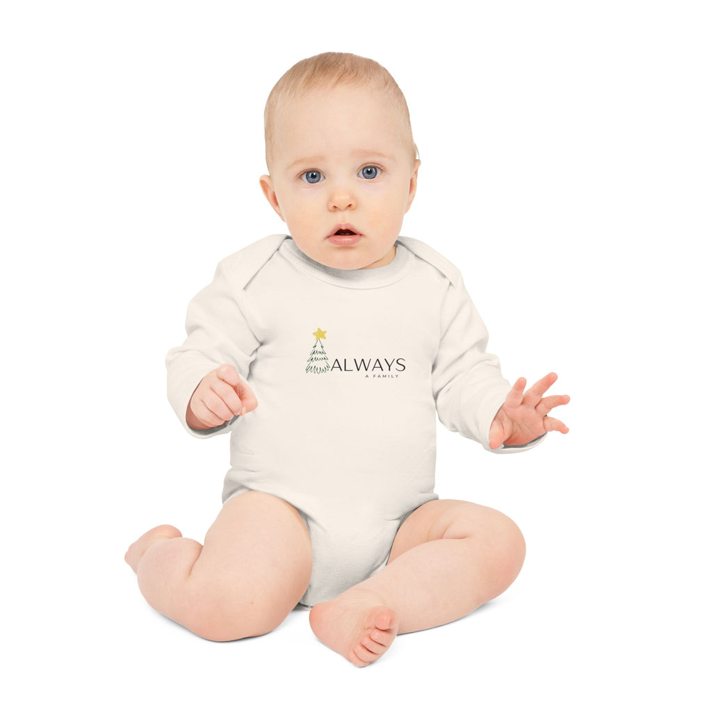 Baby Bodysuit - 'Always a Family' Christmas Tree Organic Long-Sleeve Onesie