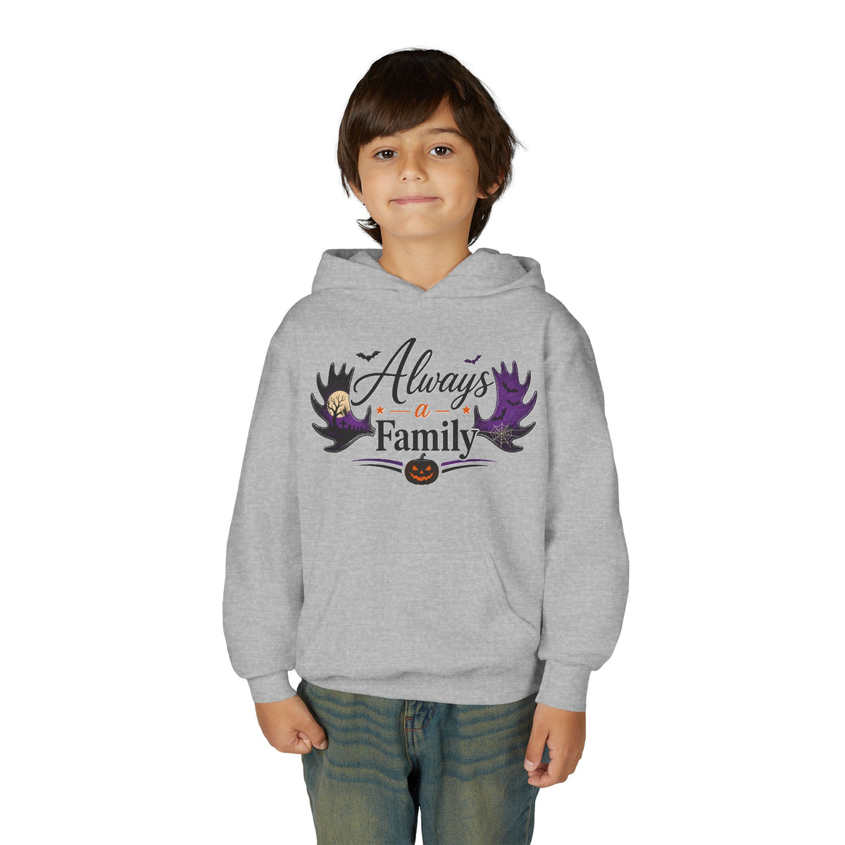 Always a Family Youth Hoodie — Cute Halloween Kids Sweatshirt