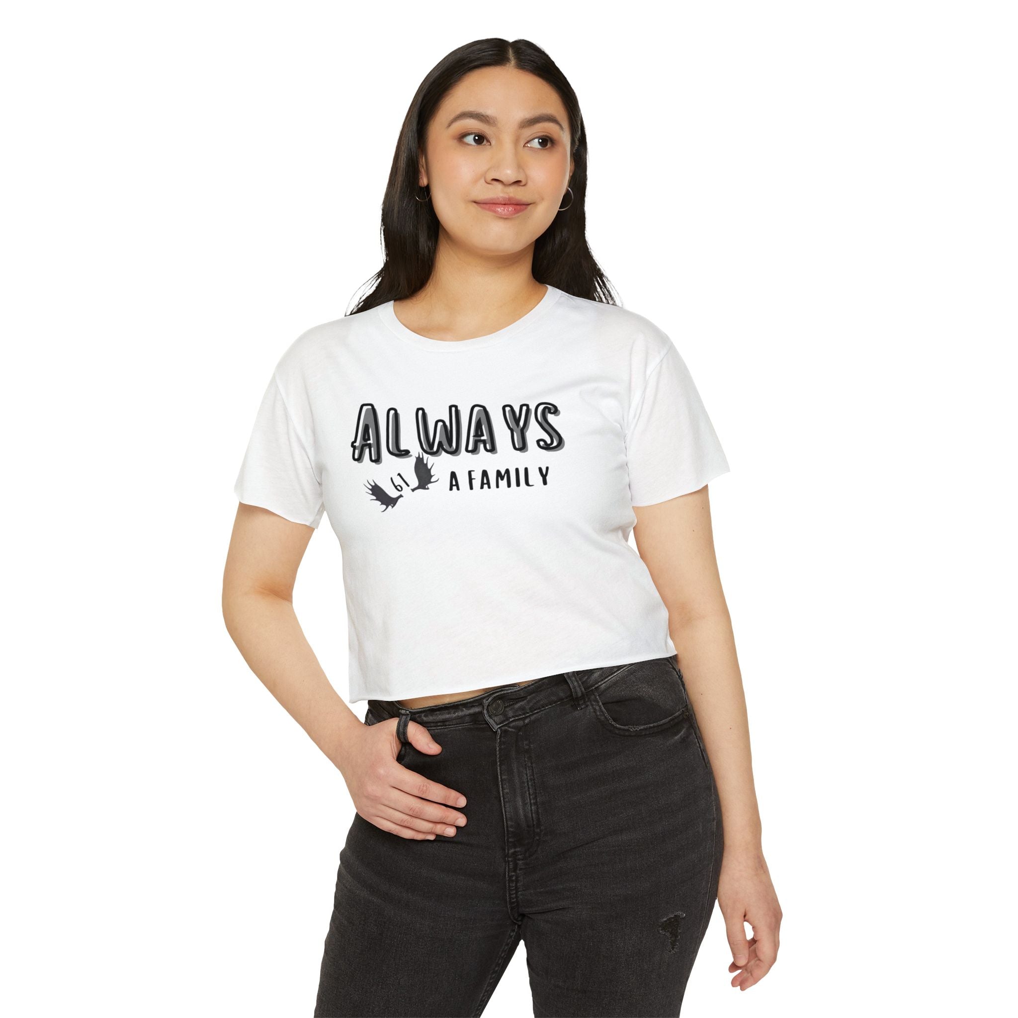 Always a Family signature 61 moose antlers  Relaxed Crop Tee