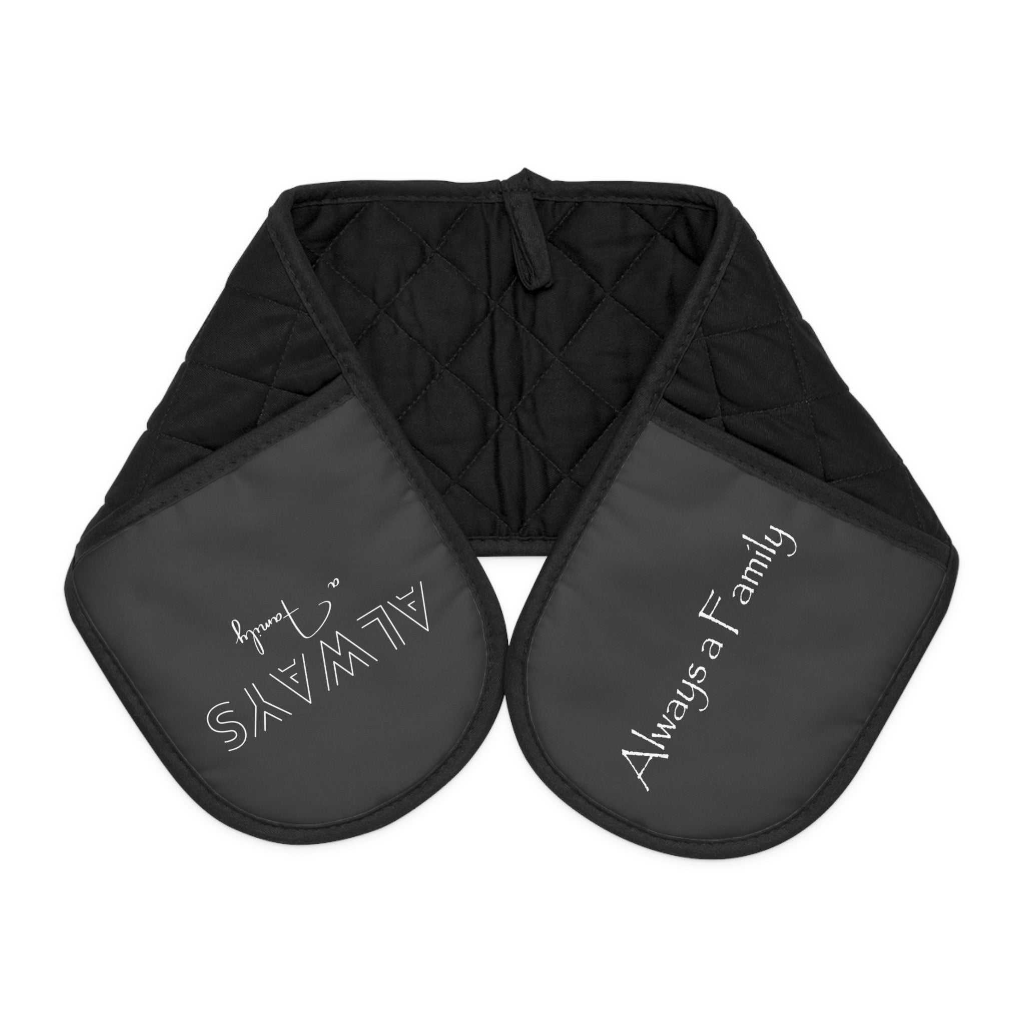 Black Double Oven Mitts Sleeve — Quilted Heat-Resistant Pot Holder Band