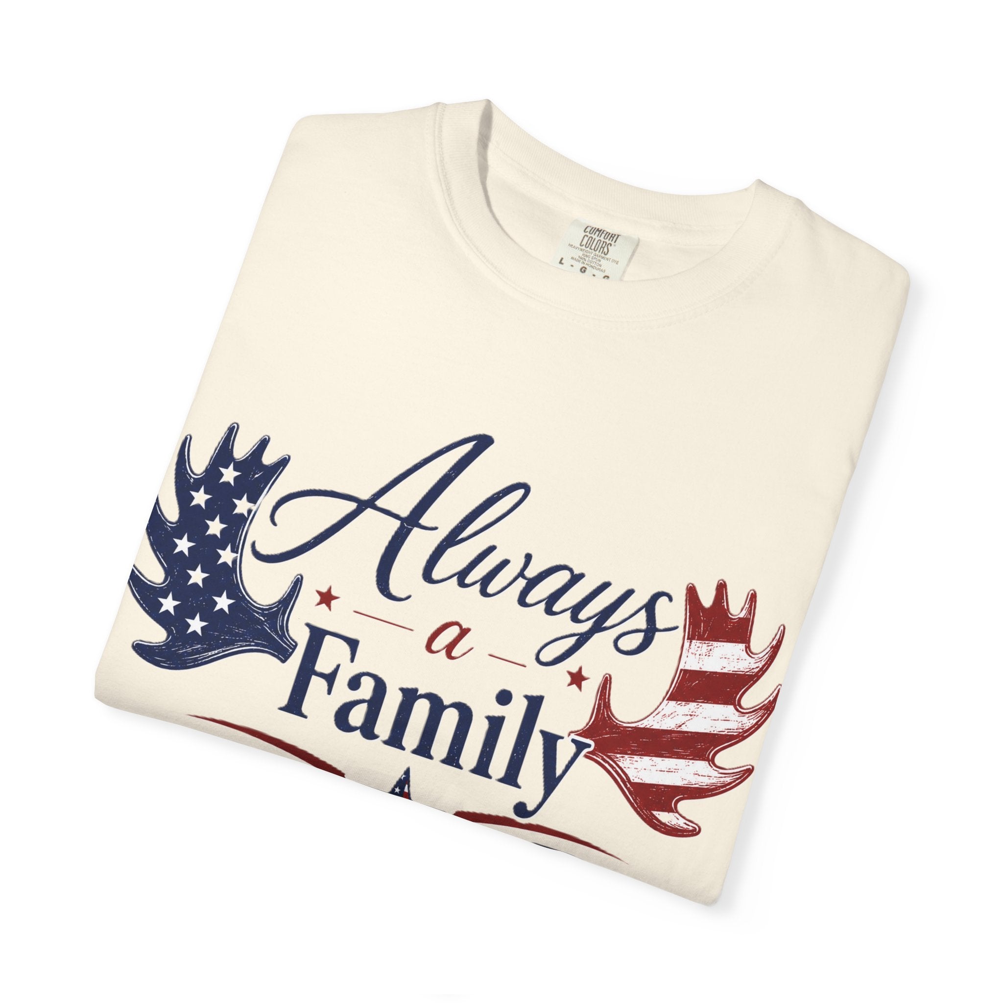 Always a Family Patriotic T-Shirt — American Flag antler Graphic Tee