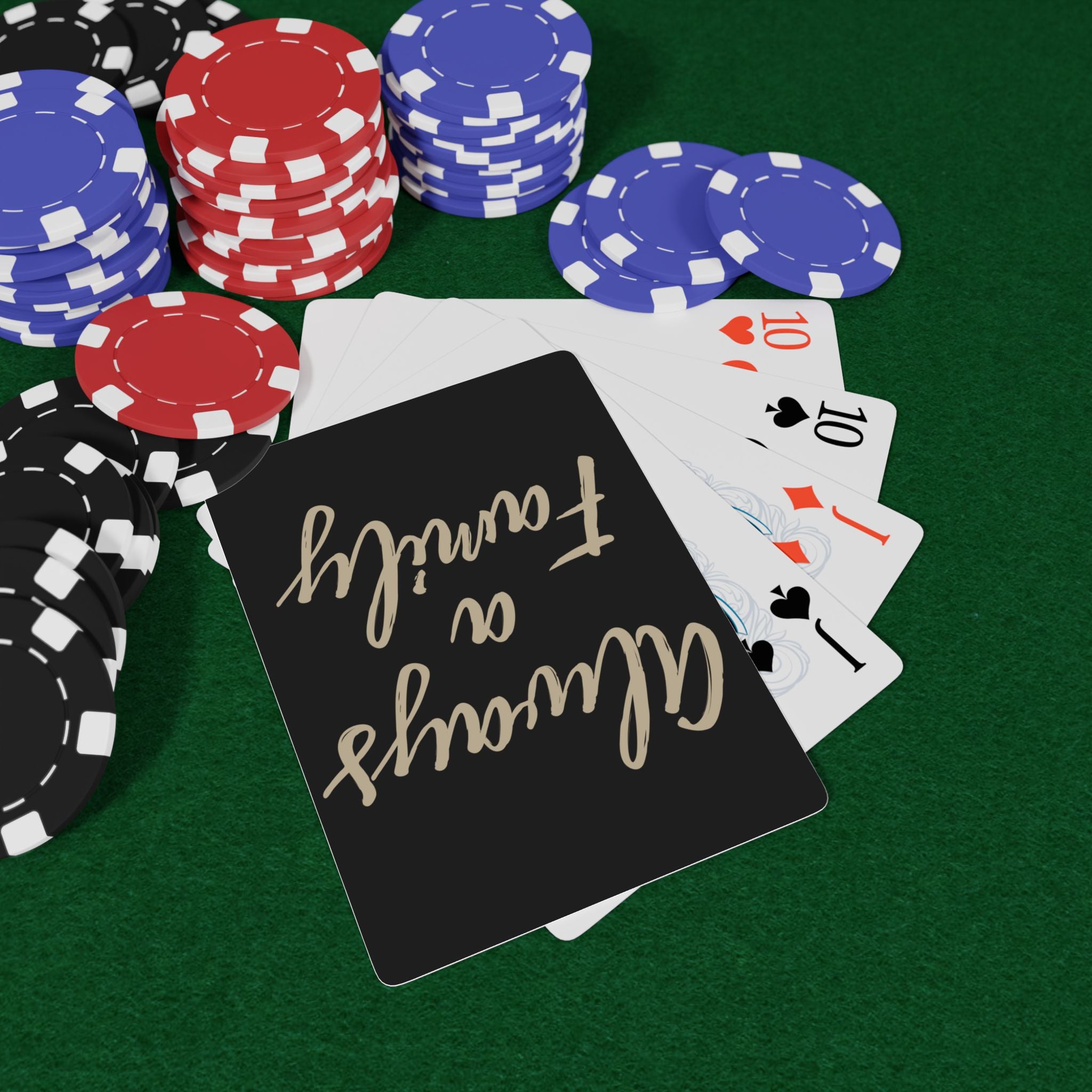 Always a Family Poker Playing Cards — Custom Script Typography Deck for Game Night & Gifts