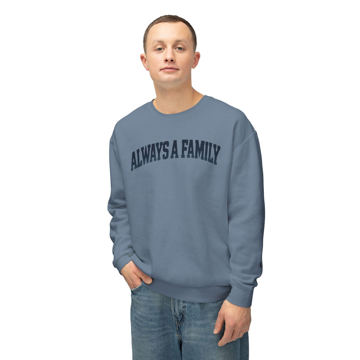 Always a Family Crewneck Sweatshirt — Lightweight White Family Graphic