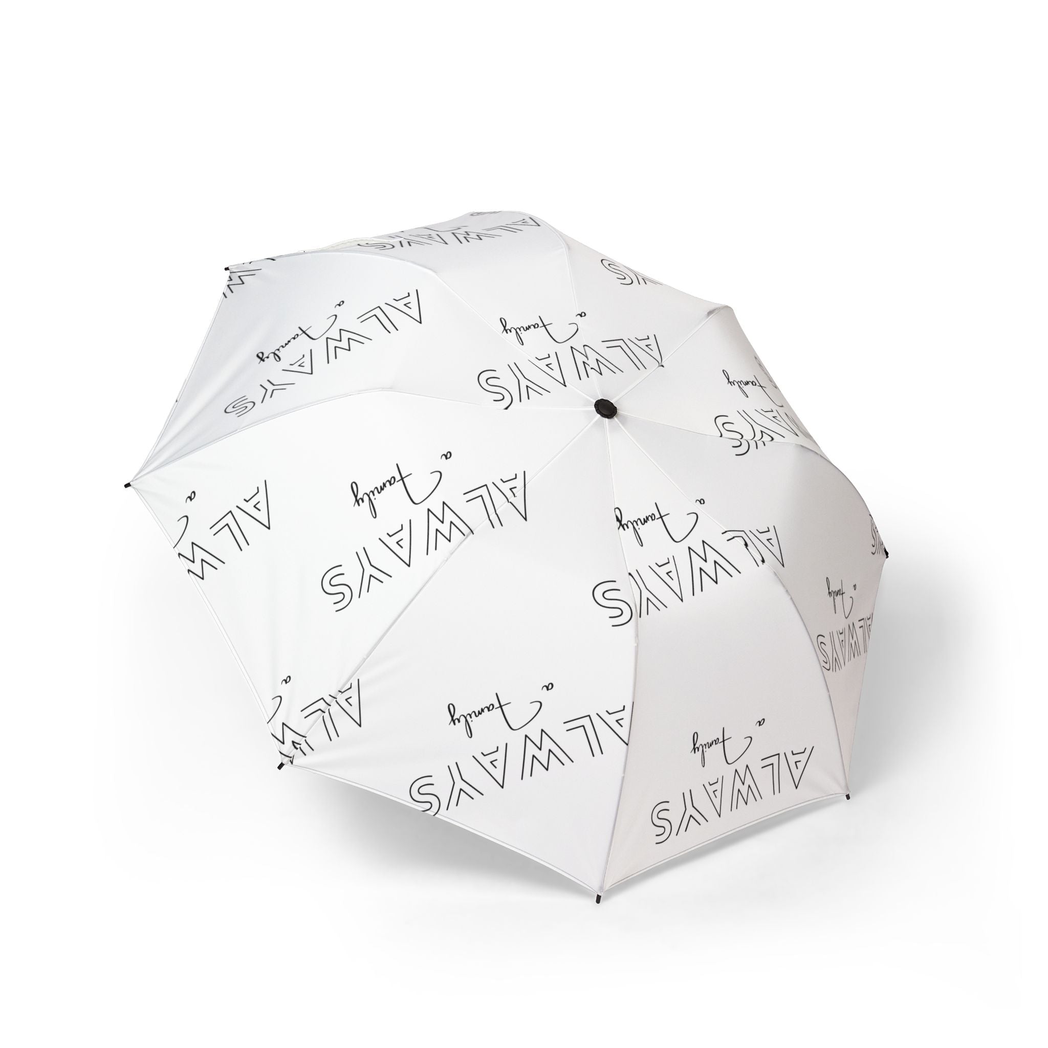 Compact Foldable Umbrella — "Always a family" Script Print, Semi-Automatic Travel Umbrella