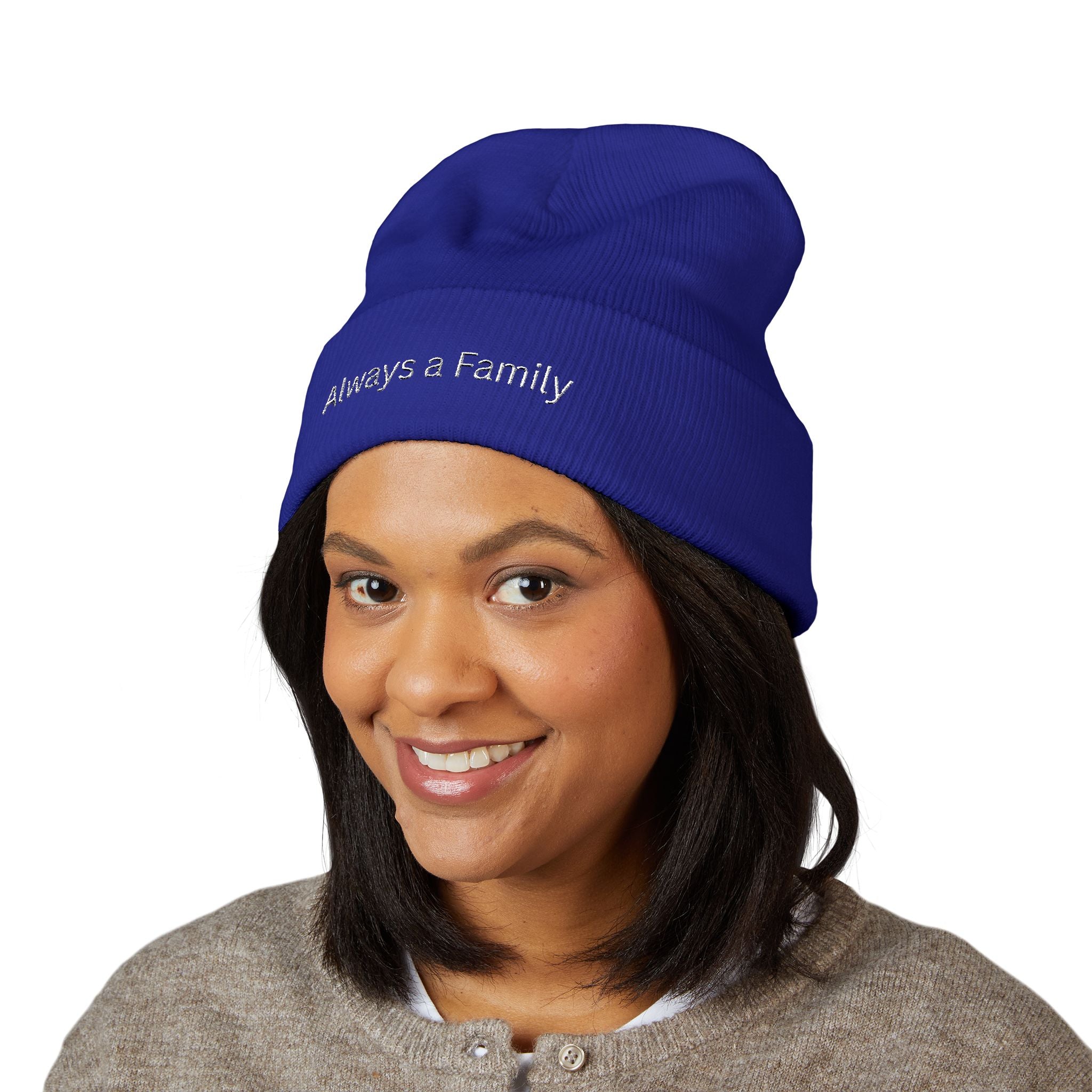 Always a Family Embroidered Beanie — Classic Cuffed Knit Hat