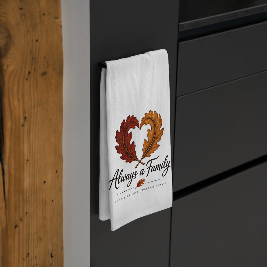 Always a Family Tea Towel — Heart Leaf Design, Family Kitchen Décor