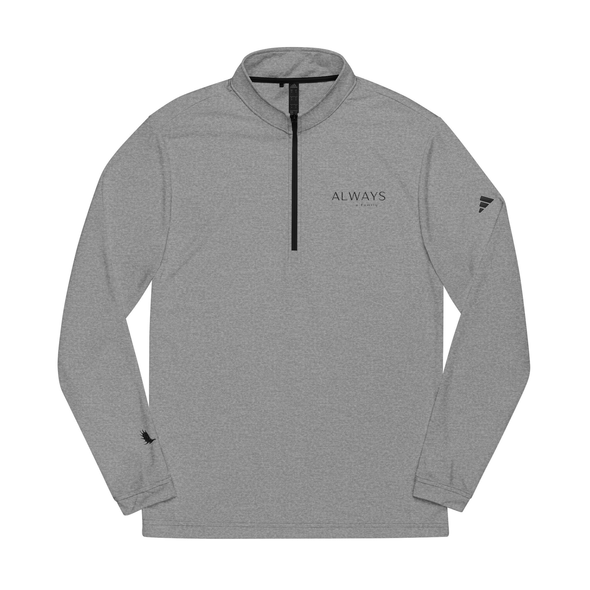 Embroidered Quarter-Zip Pullover — "ALWAYS a family Minimal Logo