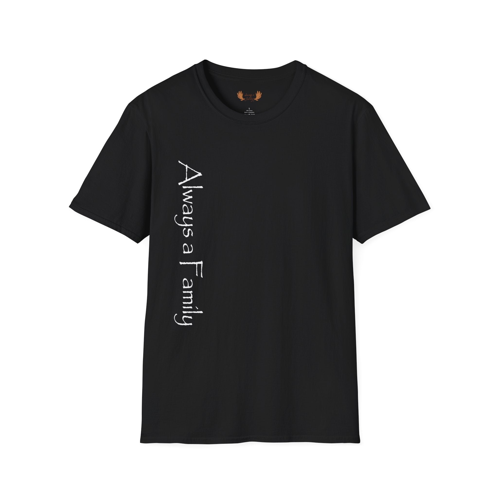 Always a Family Vertical Script Black T-Shirt – Family Pride Tee