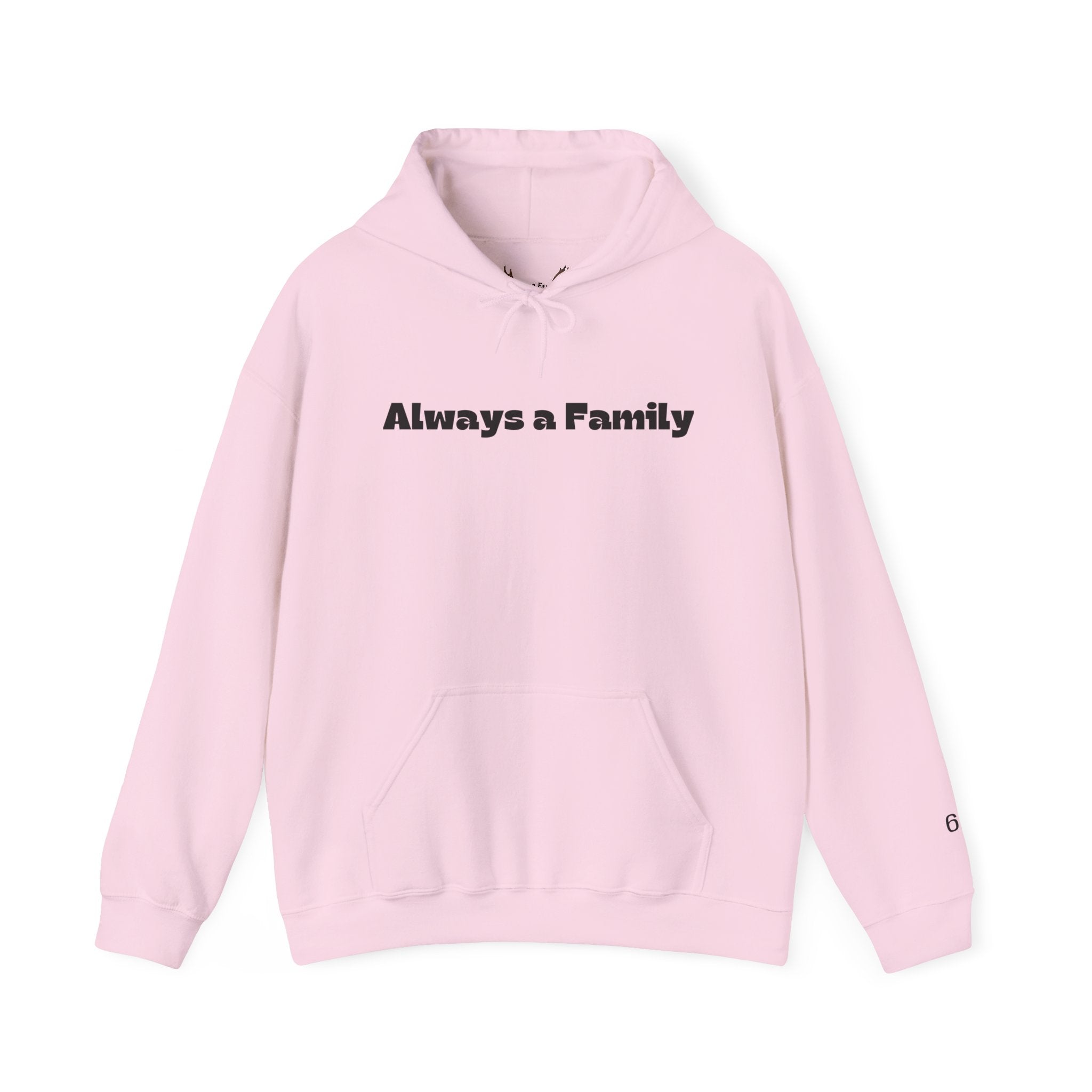Always a Family Hoodie — Moose Antler Graphic Pullover with Sleeve Numbering