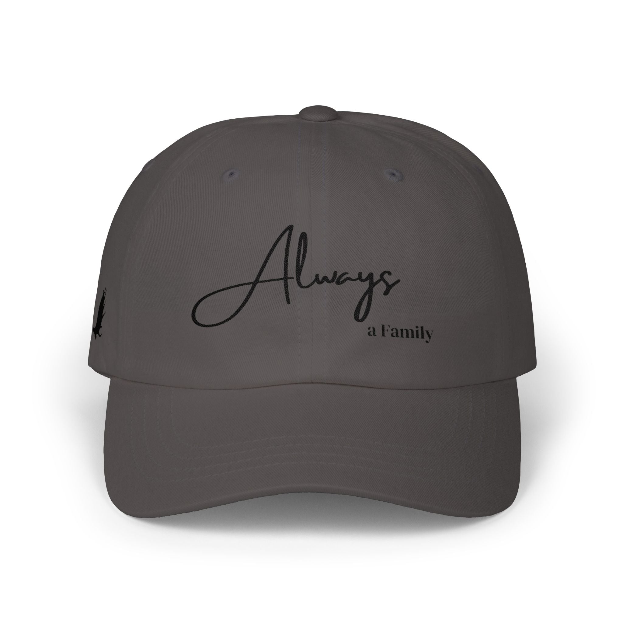 Always a Family Dad Cap – Minimal Script Embroidered Baseball Hat